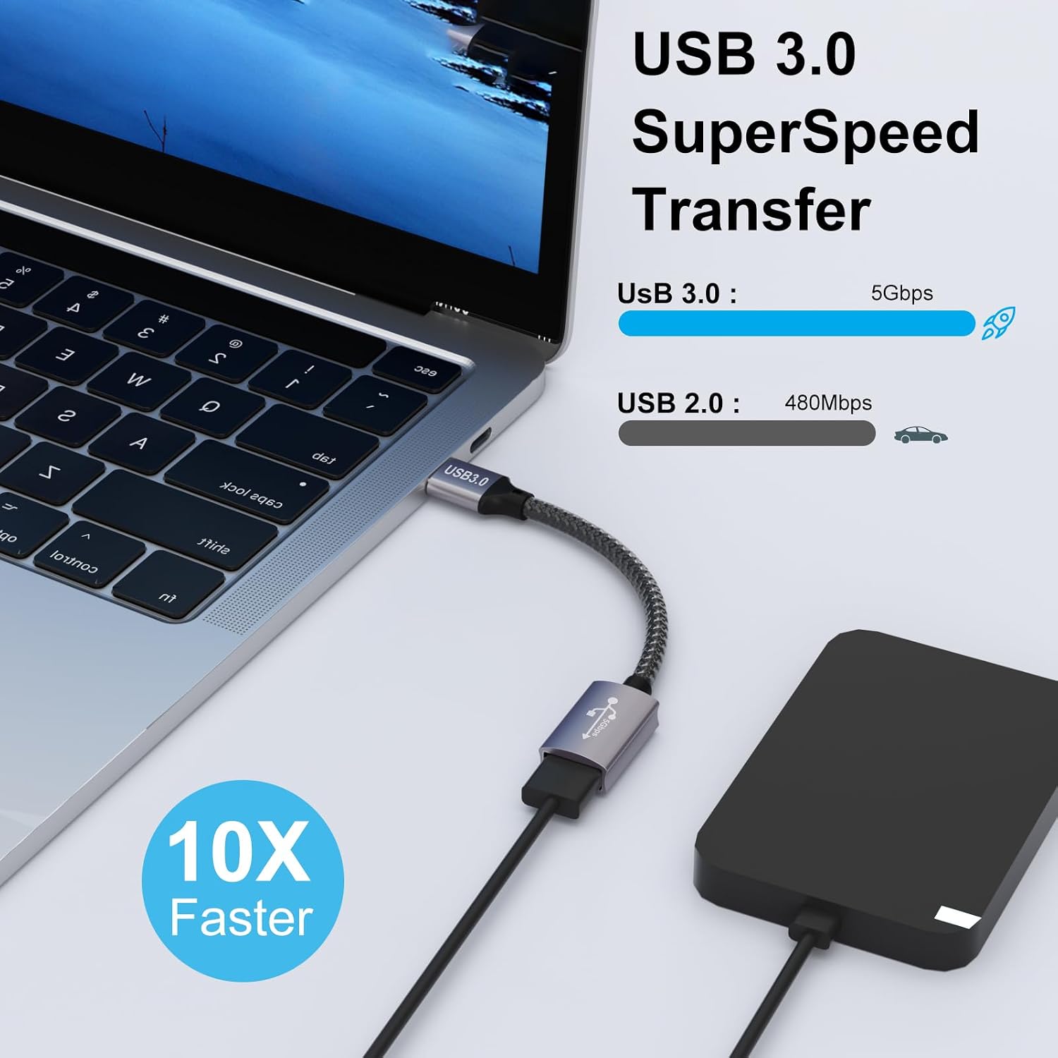Detalle 2 de lalasis USB 3.0 Extension Cable, 0.2 m, 5 Gbps, USB-A to USB-A