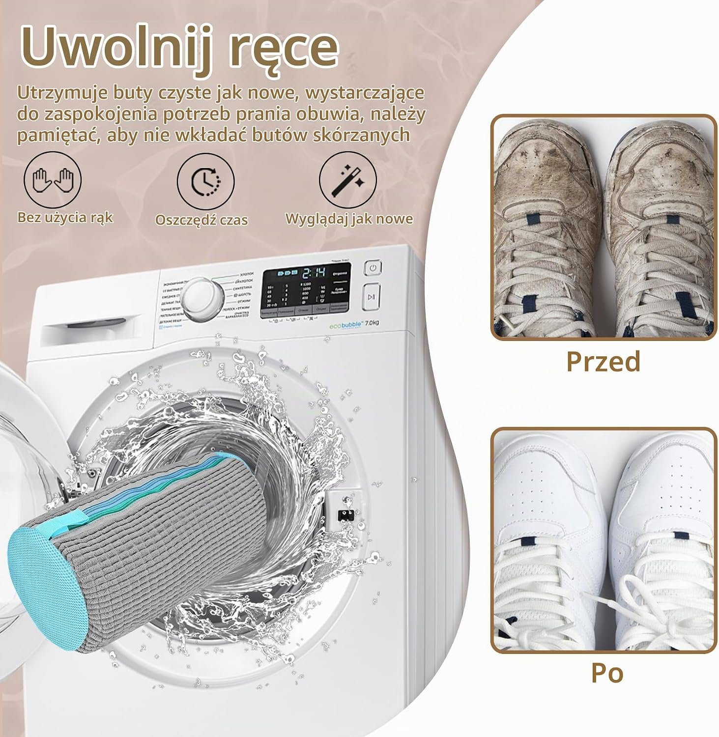 Detalle 2 de FOREDOO SS-WB-Grey-01 – szary worek do prania butów 2 w 1, czyszczenie 360°