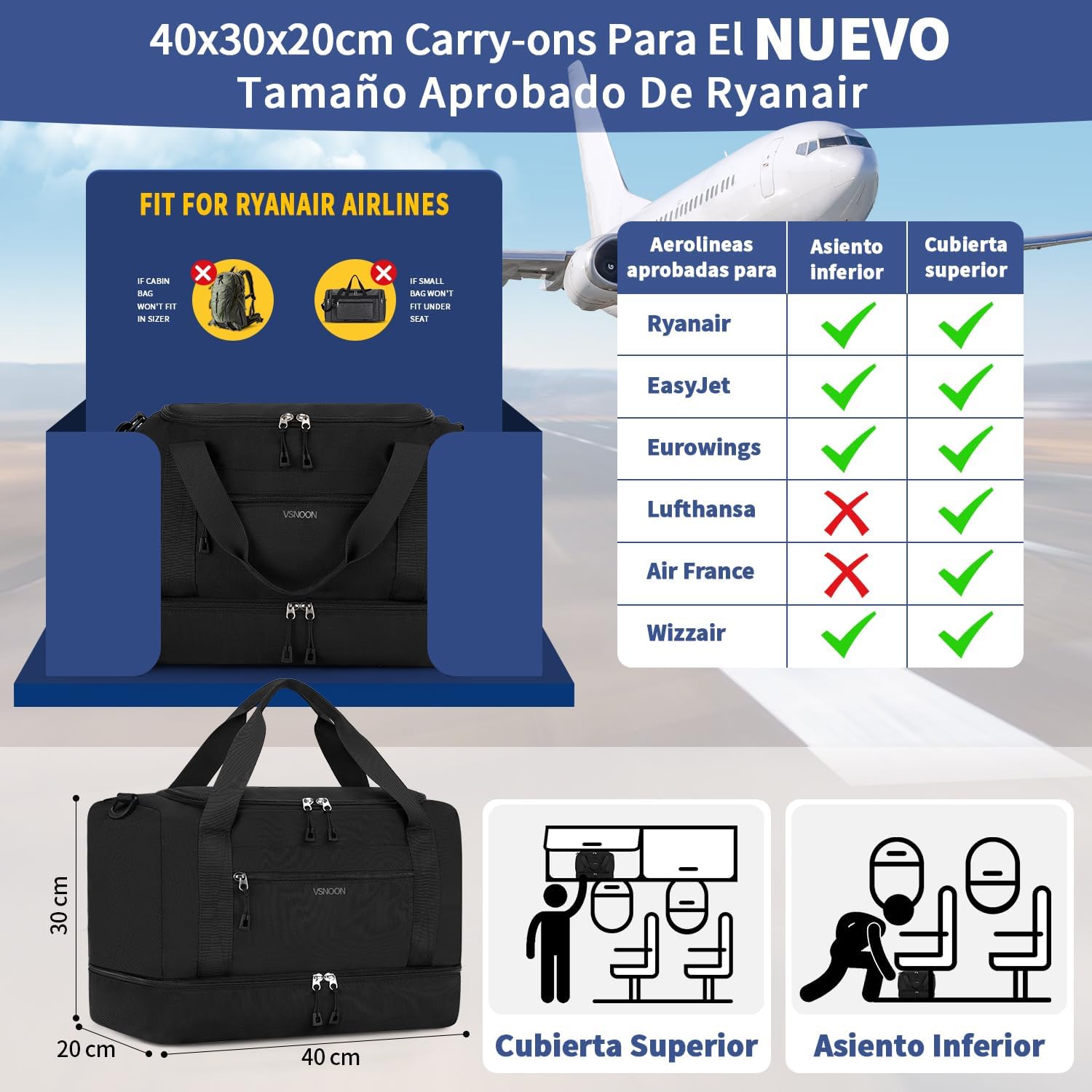 Detalle 2 de VSNOON Ryanair 40x30x20 24L Bolso de cabina