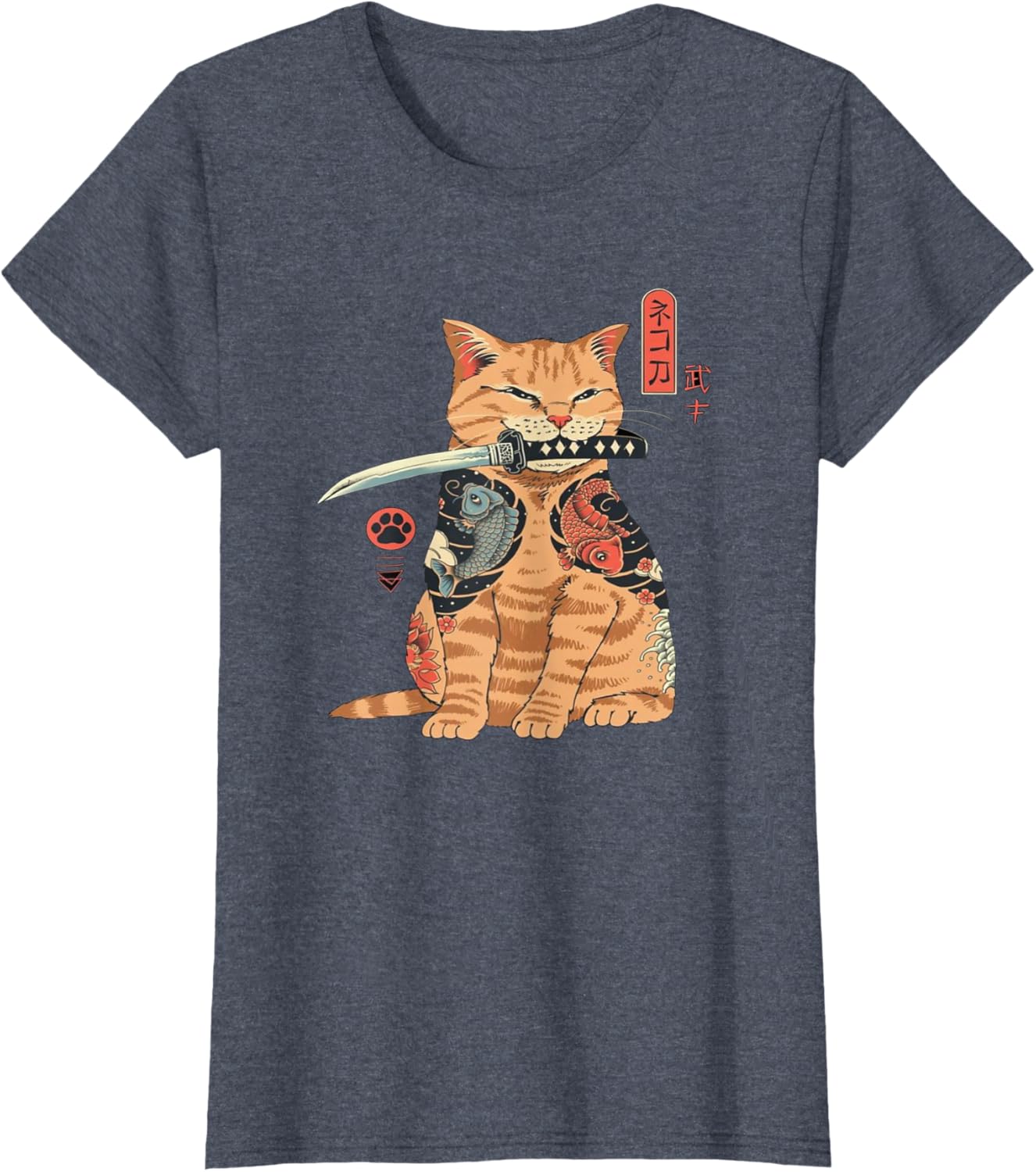 Thumbnail 5 de Giapponese Samurai Ninja Cat Kawaii - Maglietta Grafica Tattoo