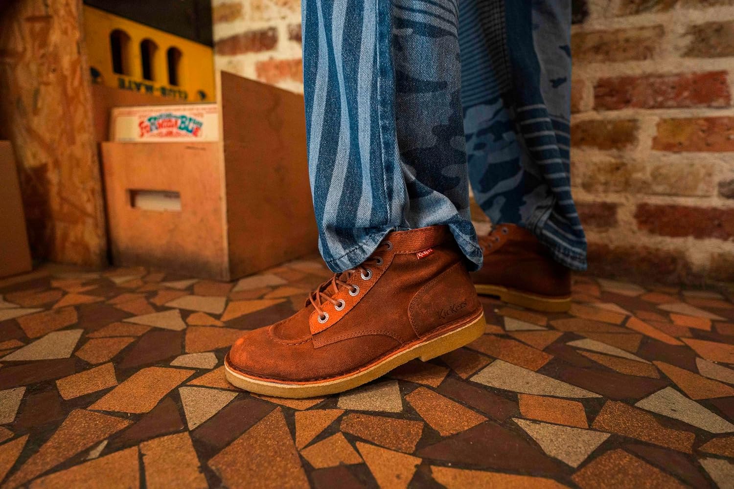 Detalle de Kickers Orilegend Stiefelletten/Damen Boots Camel – Leder, textilgefüttert