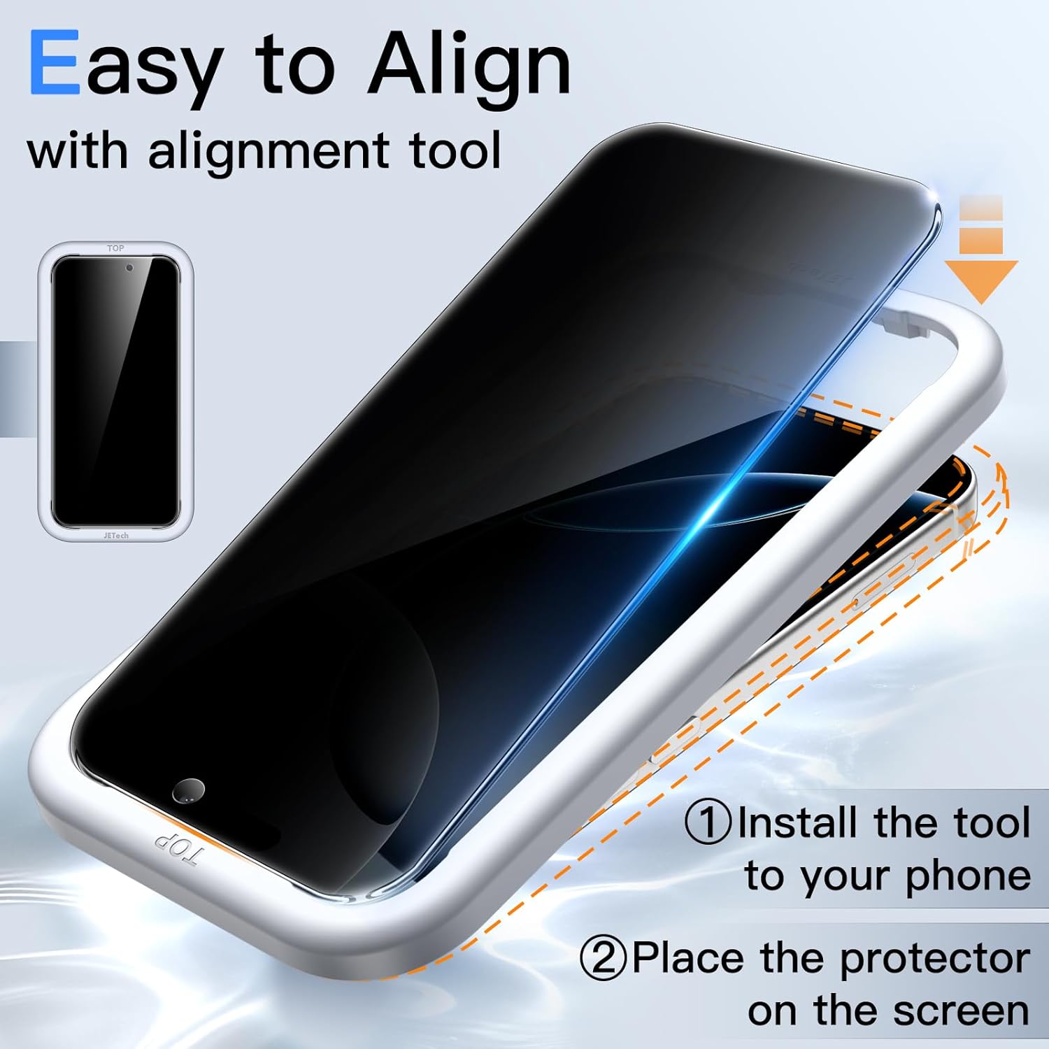 Thumbnail 3 de JETech Protection d’écran anti-espion en verre trempé 2,5D pour iPhone 16 Pro 6,3 pouces (lot de 2)