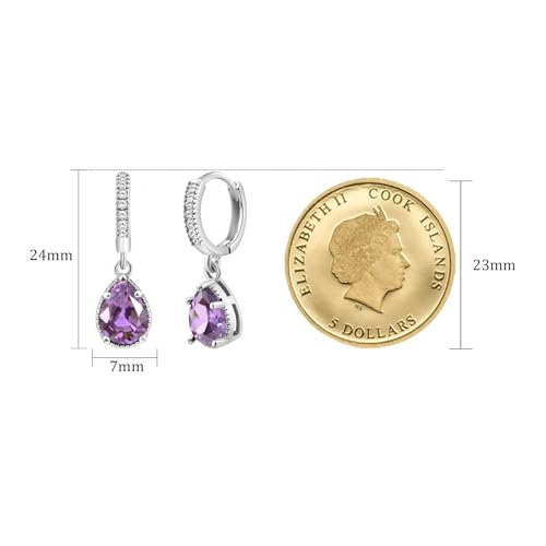 Detalle 2 de Weviway Silver Amethyst Drop Earrings - Teardrop Crystals with Cubic Zirconia Accents