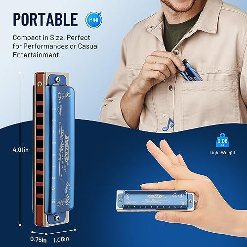 Detalle de East top Harmonica Key of C, 10 Holes Diatonic Mouth Organ with Blue Case