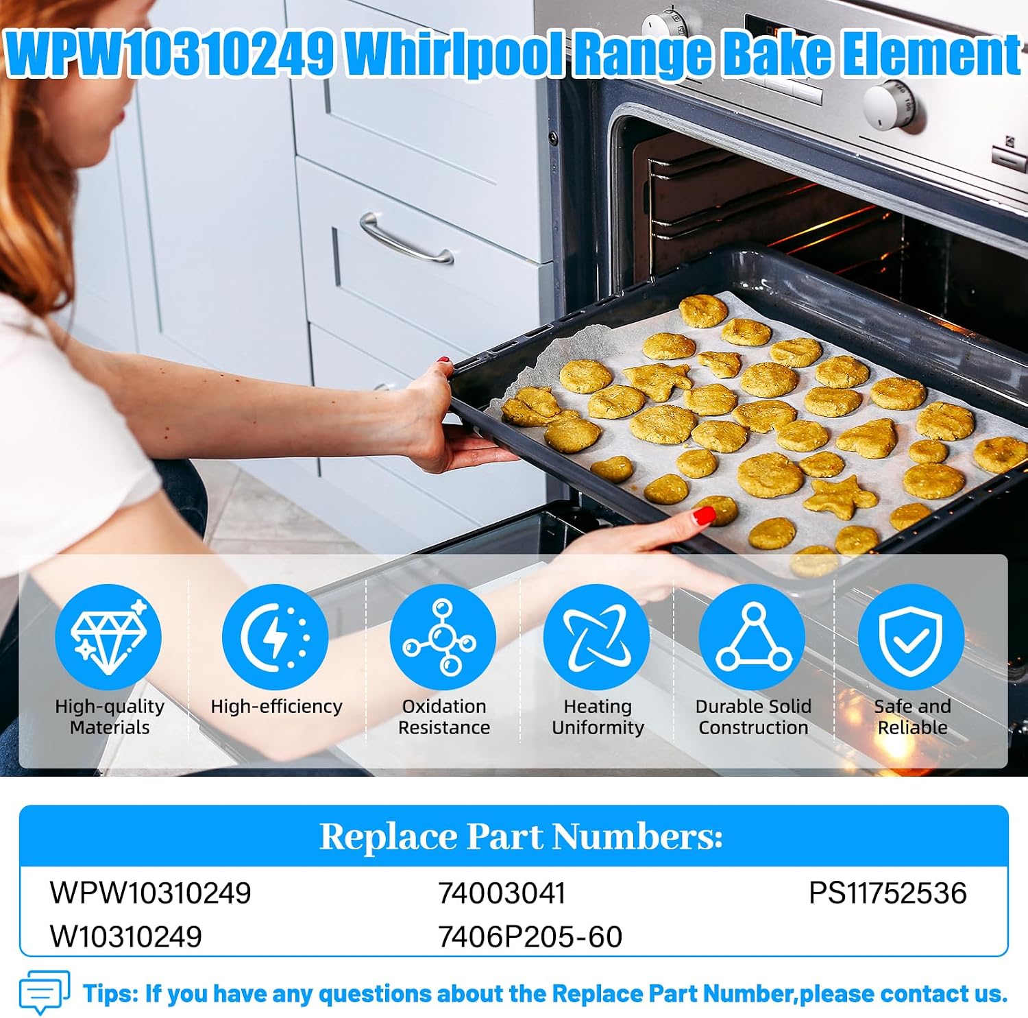 Detalle de WPW10310249 Range Oven Bake Element, 304 Stainless Steel, 3000W