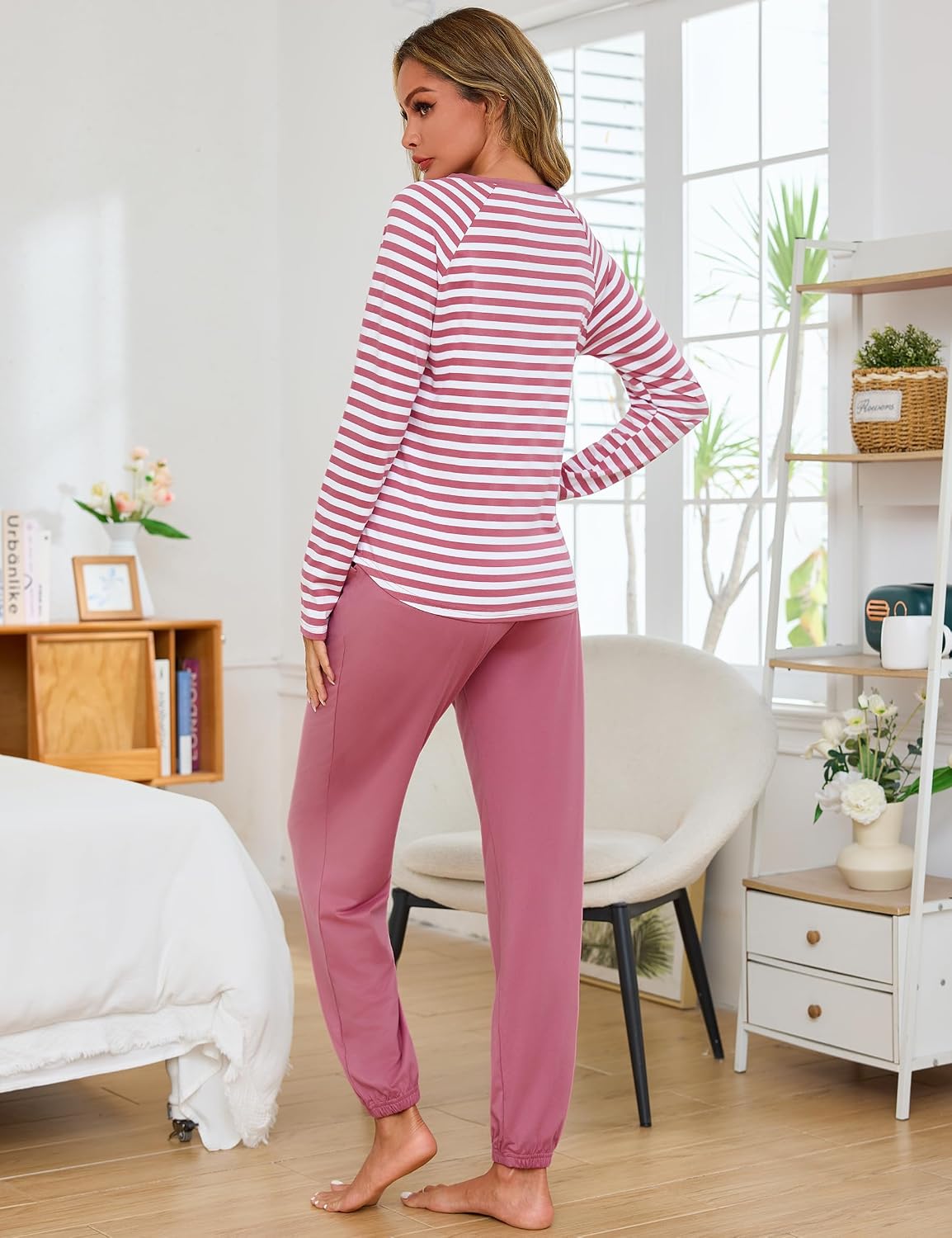 Detalle de Ensemble pyjama rayé pour femme Uniexcosm – coton 95%/élasthanne 5%