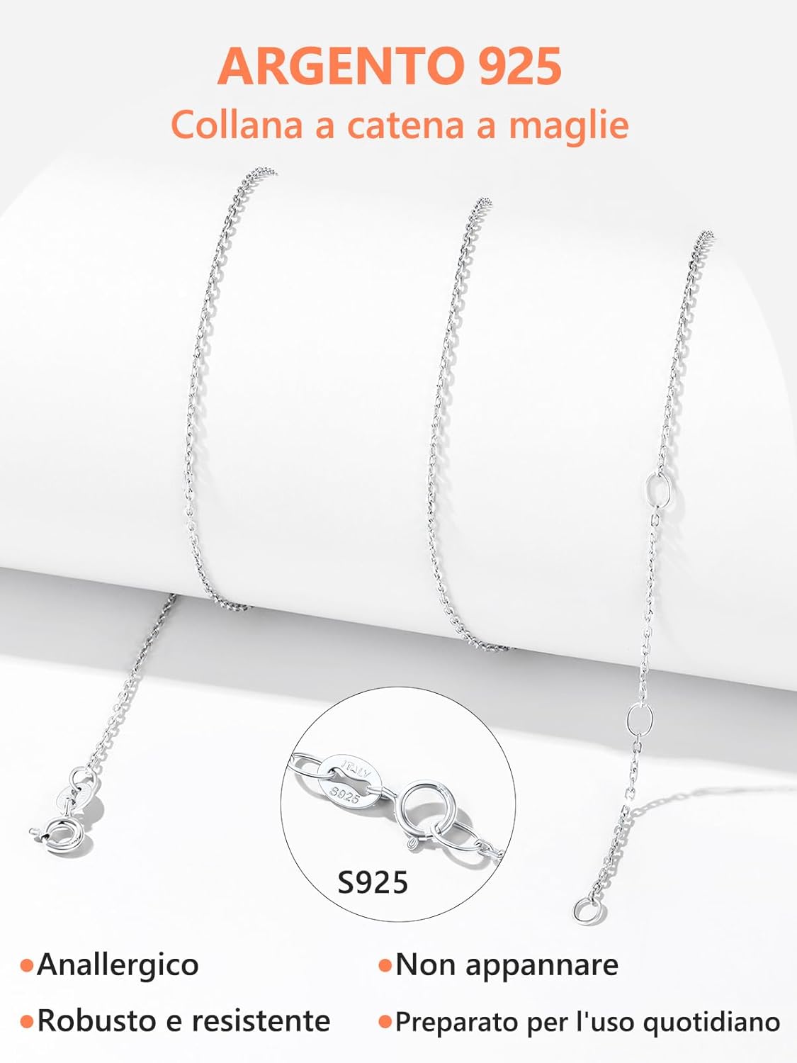 Thumbnail 3 de Silvora Catenina Argento 925 da Donna minimalista (1,1/1,5 mm) con finitura oro/platino, lunghezze 41–61 cm