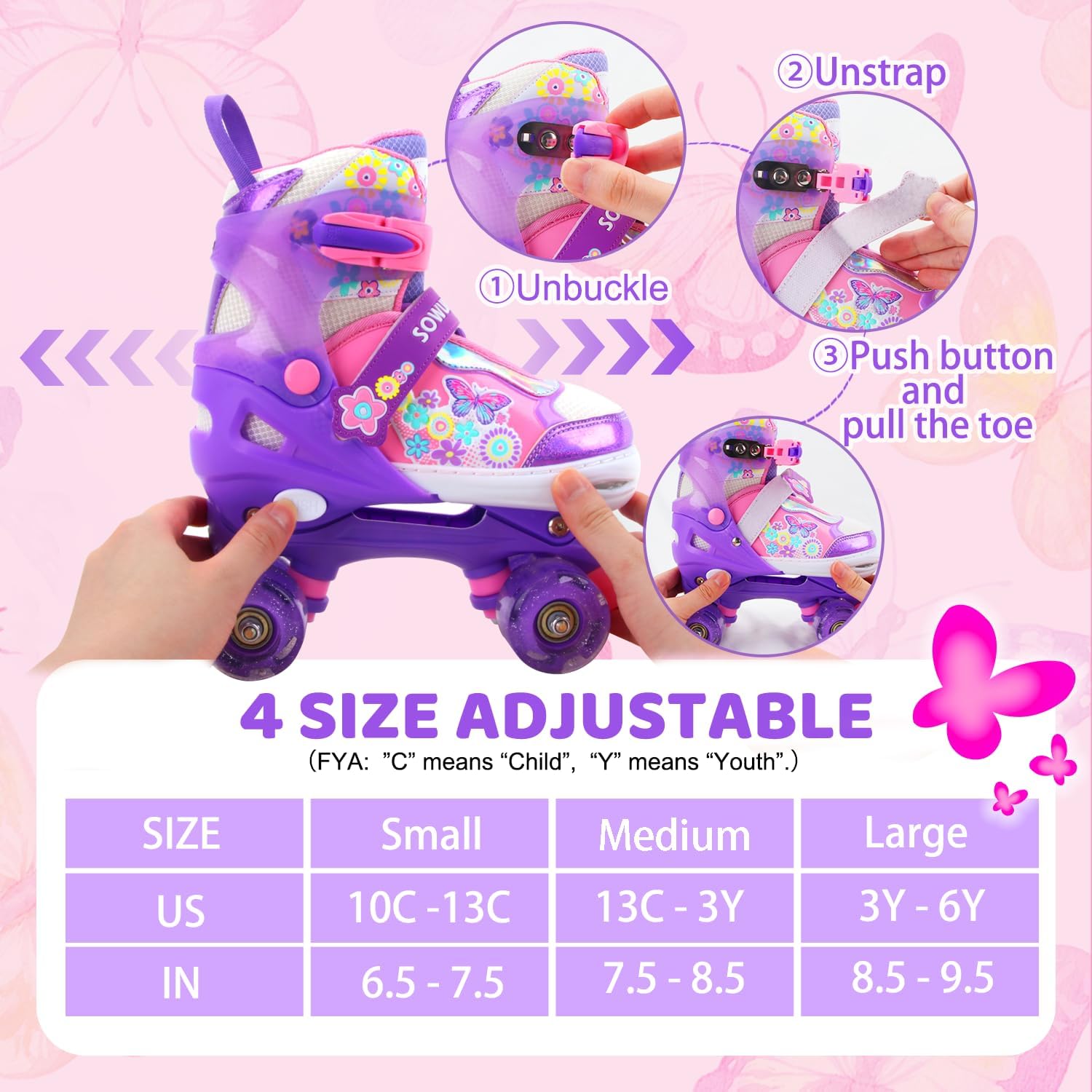 Thumbnail 1 de Sowume Adjustable Roller Skates for Girls and Women — Light-Up 8-Wheel Inline Skates (Adjustable Sizes)