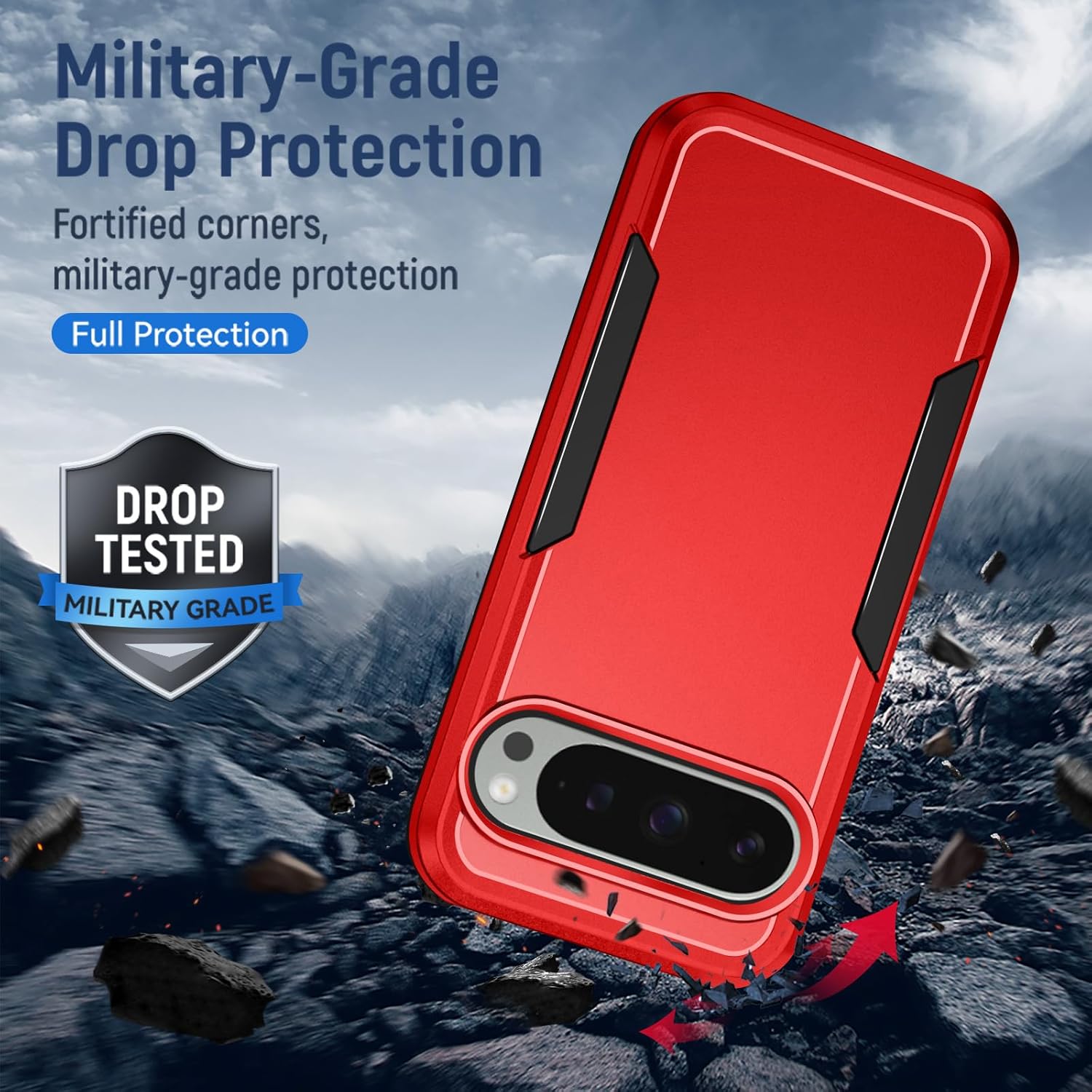 Thumbnail 2 de Jihucase Heavy-Duty Double-Layer Case with Screen Protector for Google Pixel 9 Pro XL (Red)