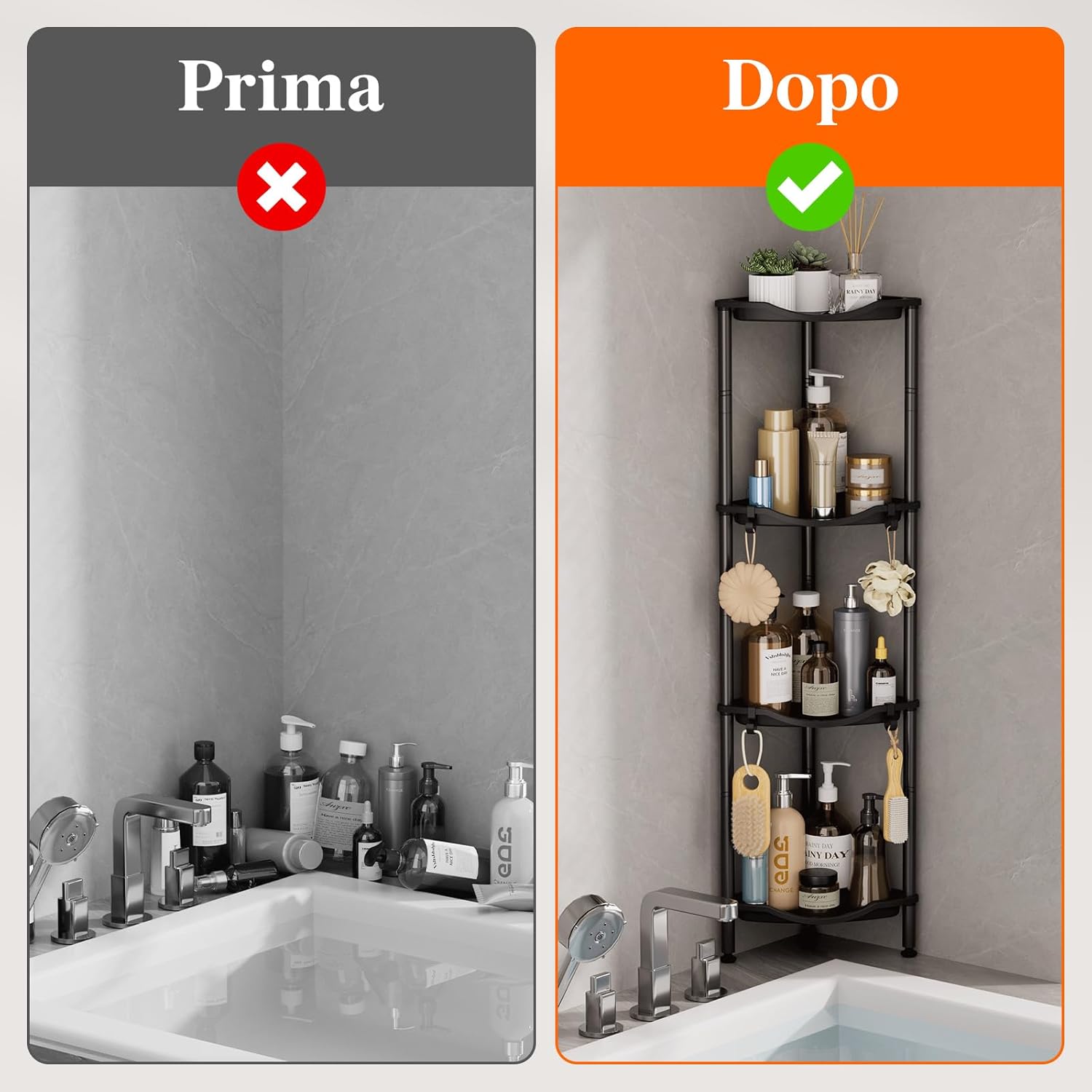 Thumbnail 6 de lifewit Mensola Doccia a 4 Livelli senza Foratura con angolo a 90° (34 cm) – organizer nero per sapone, shampoo e accessori