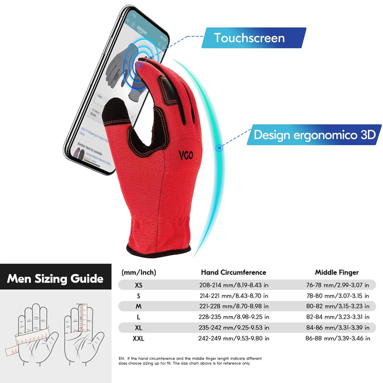 Thumbnail 5 de Vgo NB7581-3: Guanti da lavoro touchscreen, XL, 3 colori – antiscivolo, ergonomici e lavabili