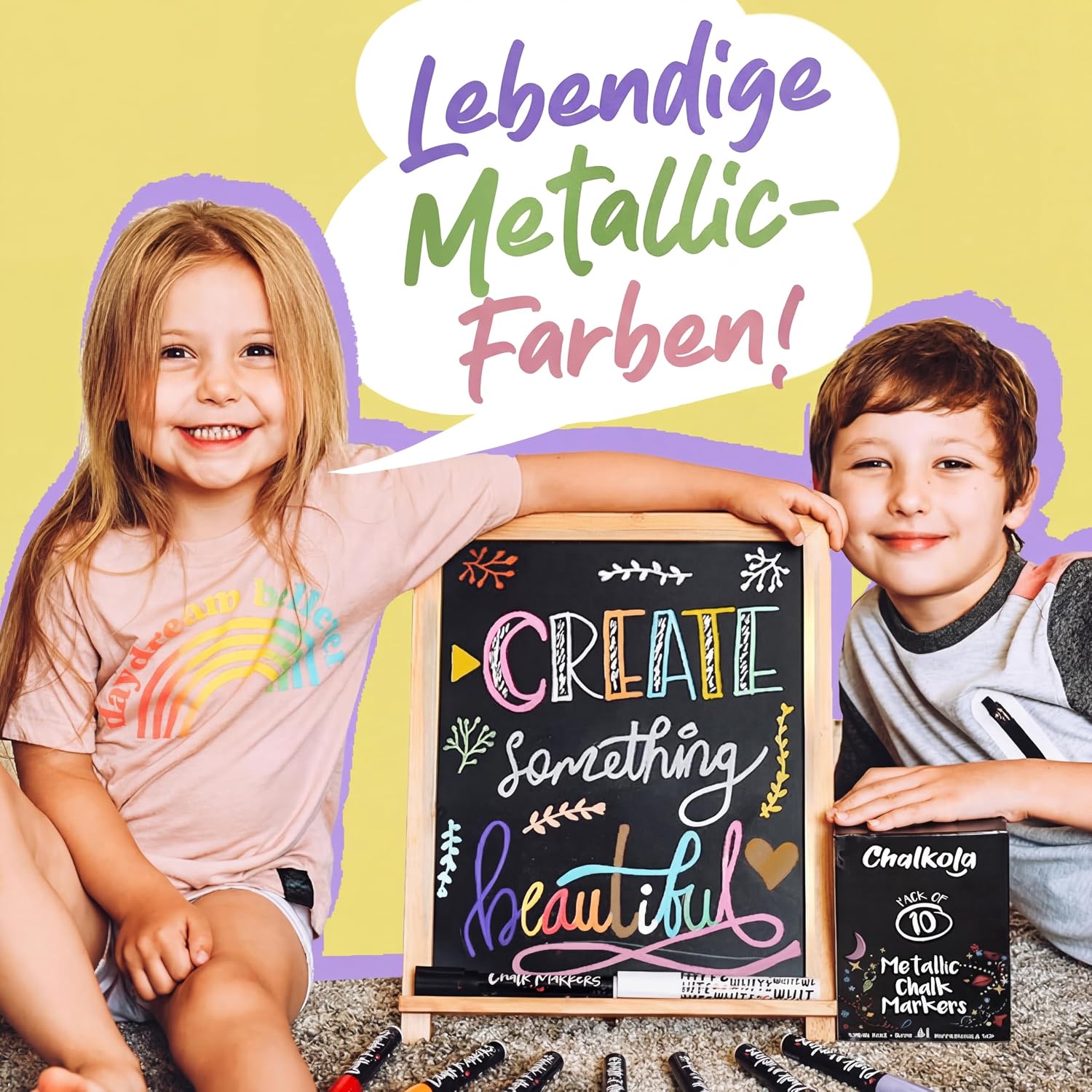 Detalle de Chalkola Kreidestifte für Tafel & Glas – 10 Metallic Marker mit 6 mm umkehrbarer Spitze