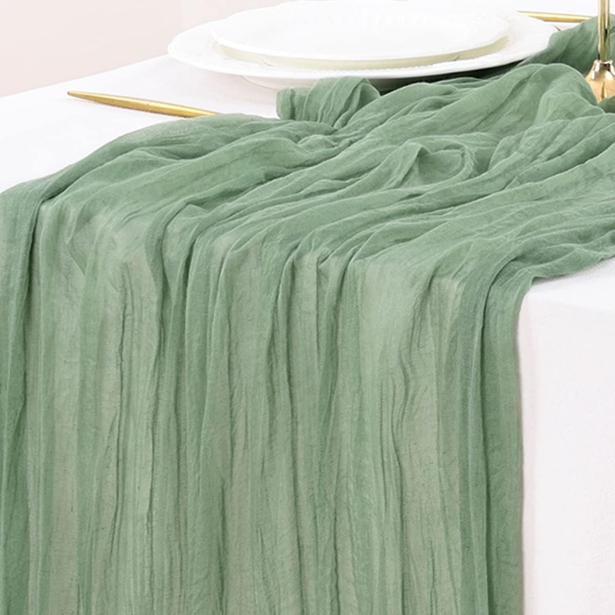 Detalle de Socomi 6pcs Sage Green Cheesecloth Table Runner 120in ๐