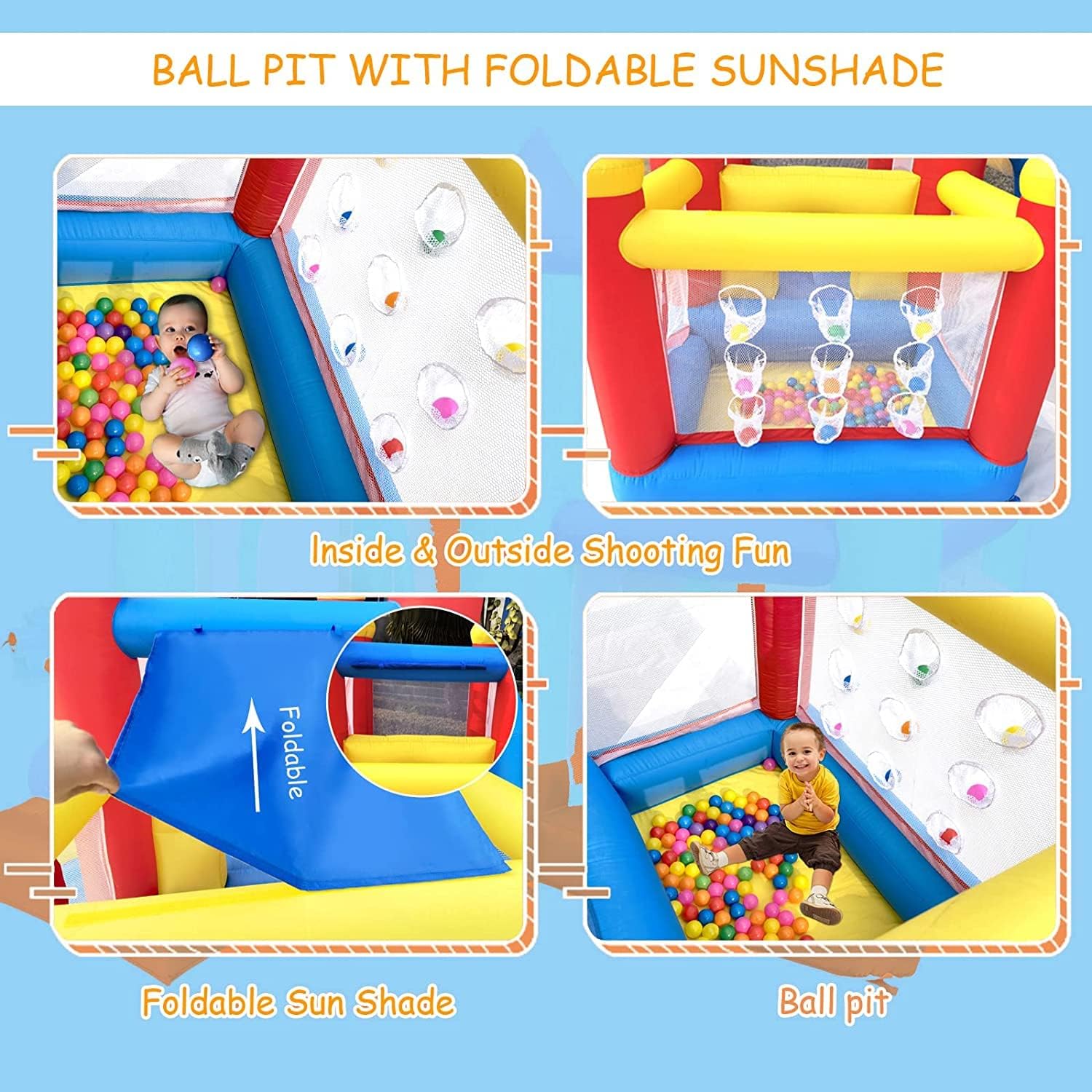 Detalle de Ballsea Bouncy Castle with Fan for Children aged 3–8, Indoor 312 x 272 x 200 cm