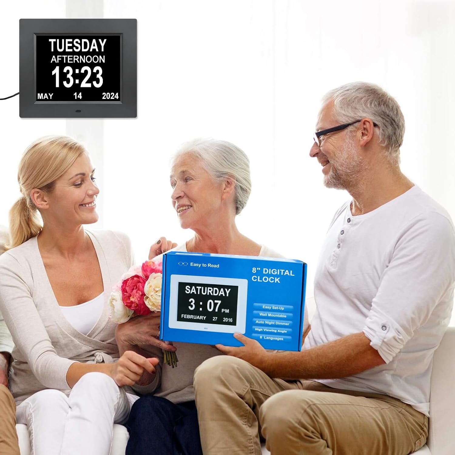 Detalle de Jaihonda Black 10-Inch Digital Dementia Clock with Alarms and Auto-Dimming