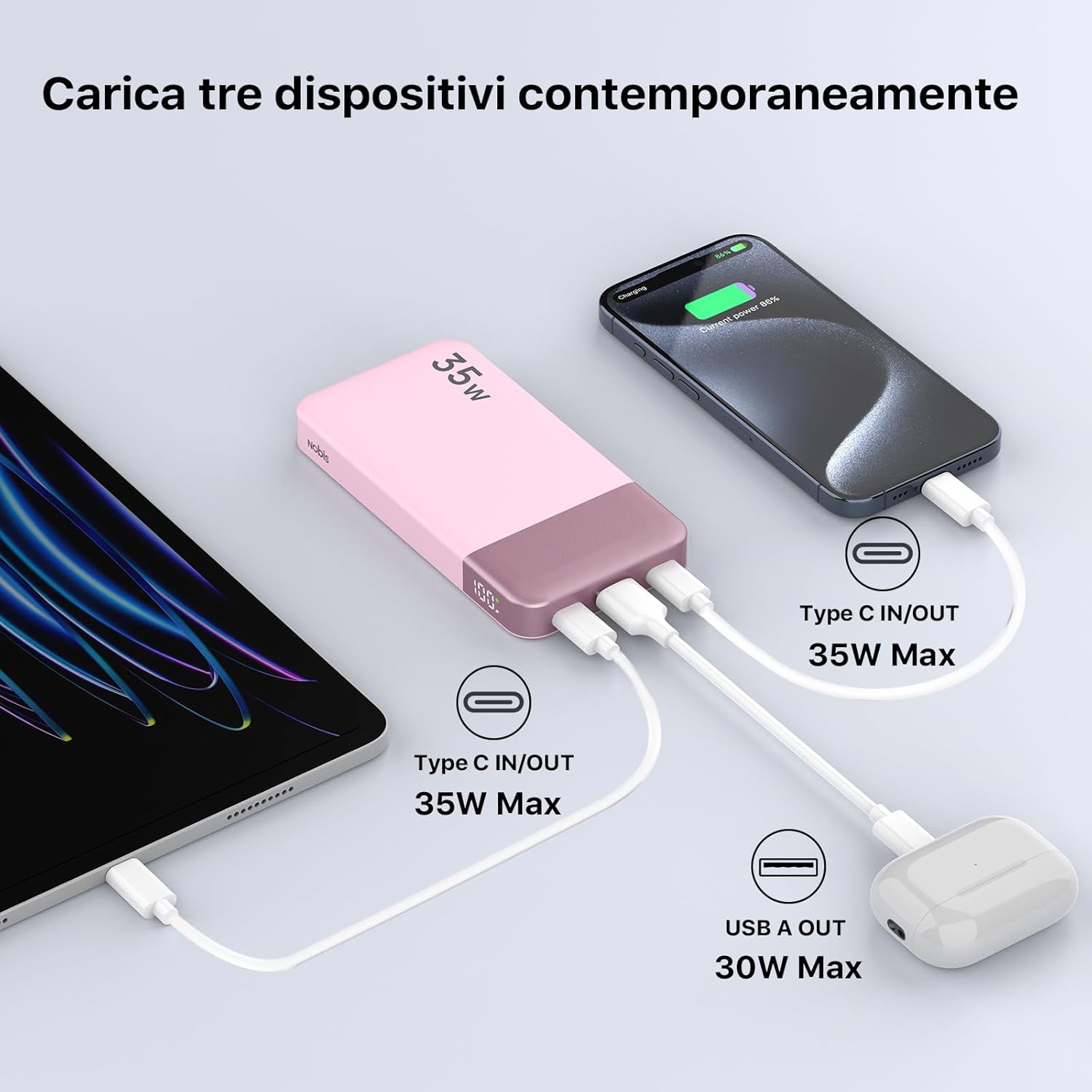 Thumbnail 3 de NOBIS Power Bank 35W Portatile da 10.000 mAh con ricarica rapida 2 USB-C e USB-A e display digitale