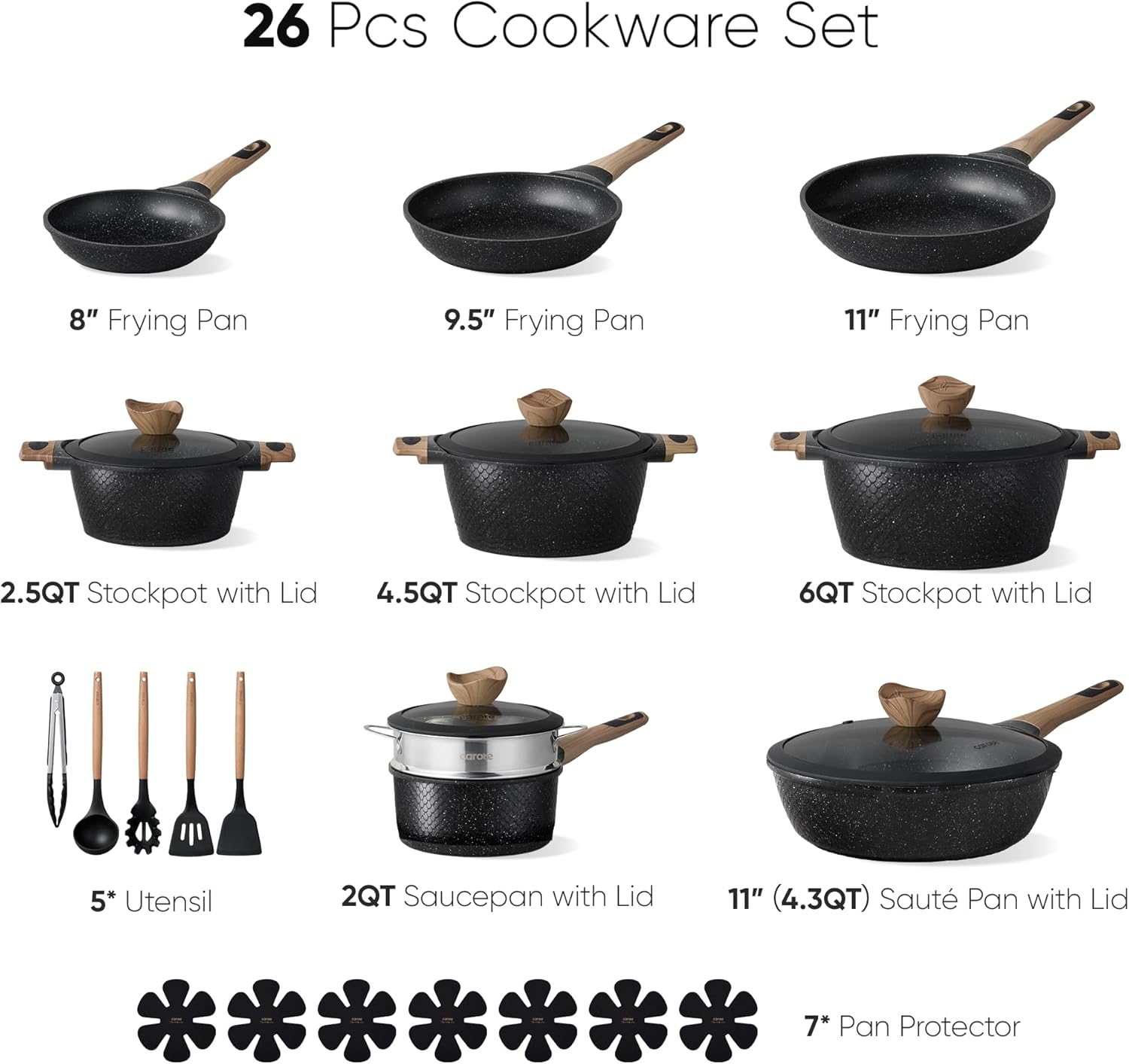 Thumbnail 1 de CAROTE 26-Piece Nonstick Pots and Pans Set (PFOA-Free) for Induction, Black