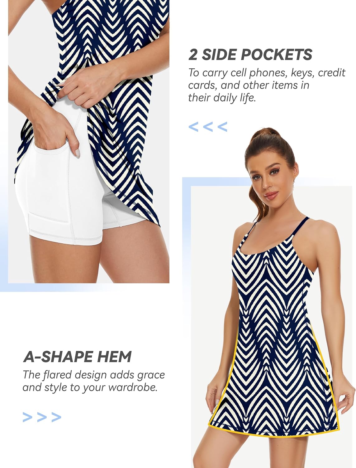 Detalle de Womens Tennis Dress: 2-in-1 Golf Workout Dress with Built-in Bra & Shorts Pockets