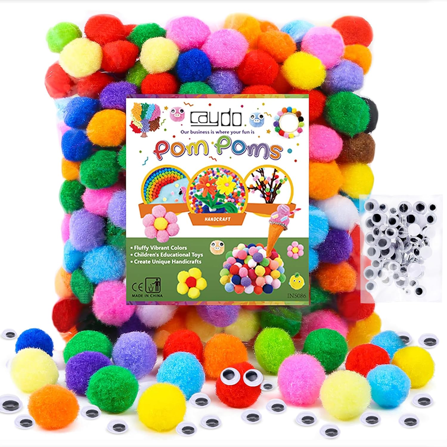 Thumbnail 1 de Caydo 2.5cm pom-poms for crafts (240 pieces) – assorted colours for kids and decorations