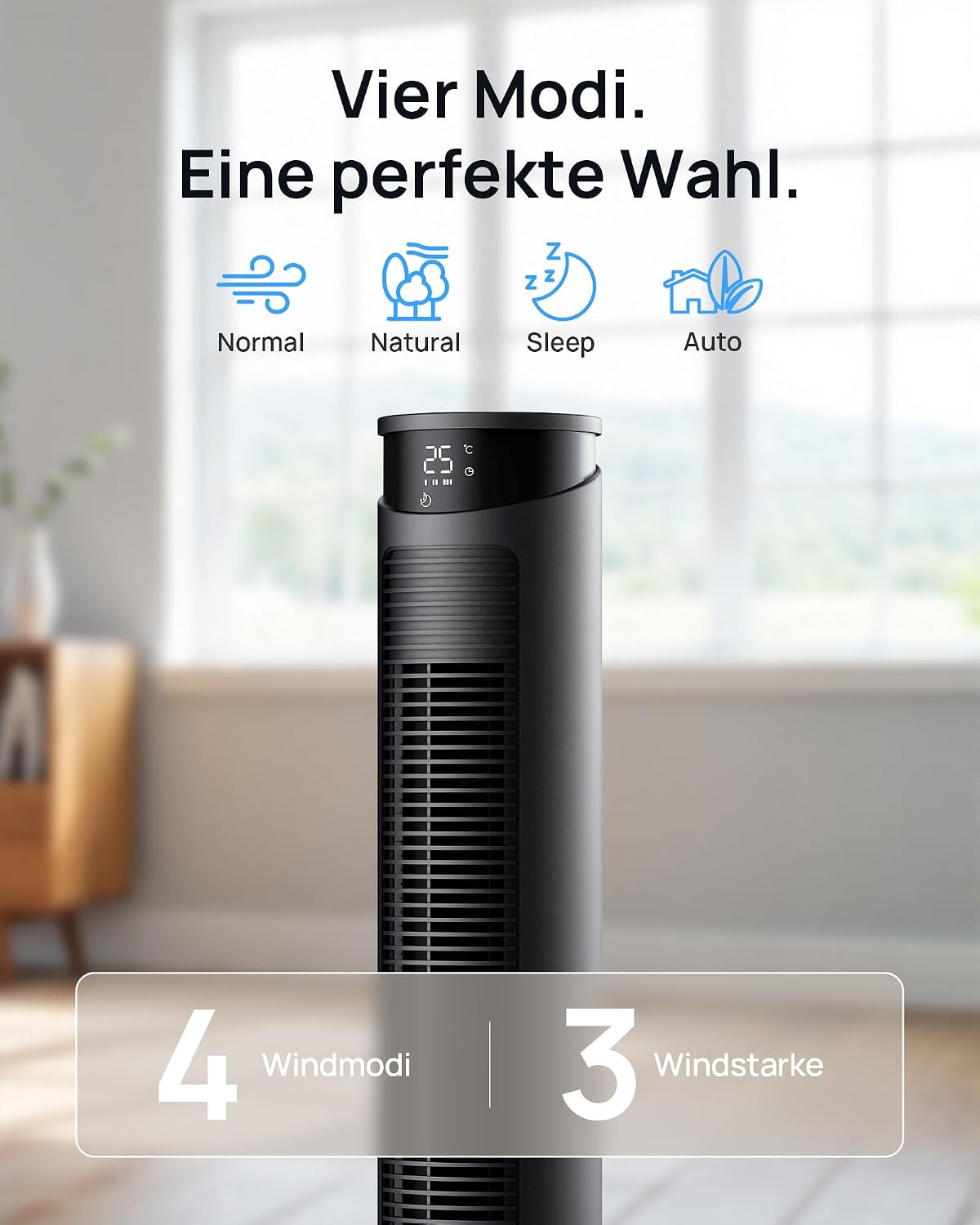 Detalle de WoleixKlima Turmventilator – sehr leise, 75° Oszillation, Fernbedienung, 12h Timer, 40W