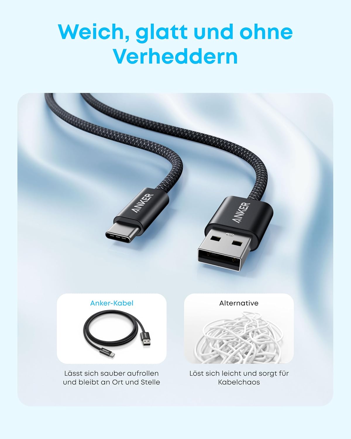 Thumbnail 2 de Anker Zolo USB-C Kabel 1,8 m – 3,1 A, geflochten, CarPlay-Unterstützung
