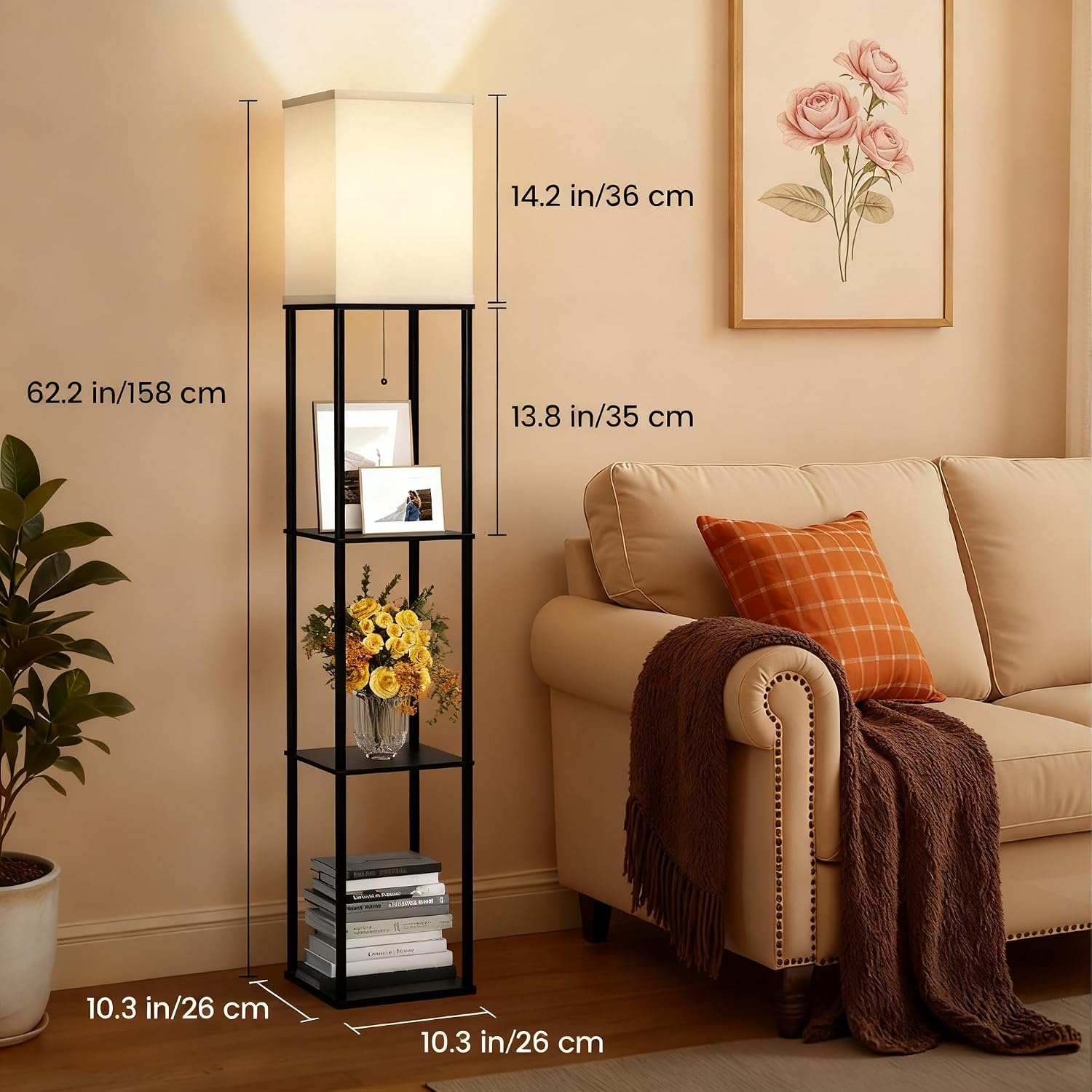 Detalle de SyncGlow Floor Lamp with 3-Tier Shelves and 3-CCT LED Lighting