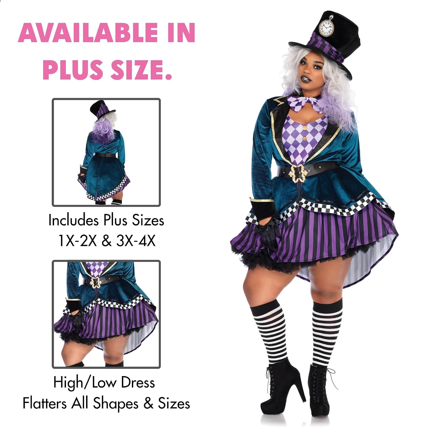 Detalle de Leg Avenue Mad Hatter Costume with Dress, Jacket, Belt, Bow Tie and Hat