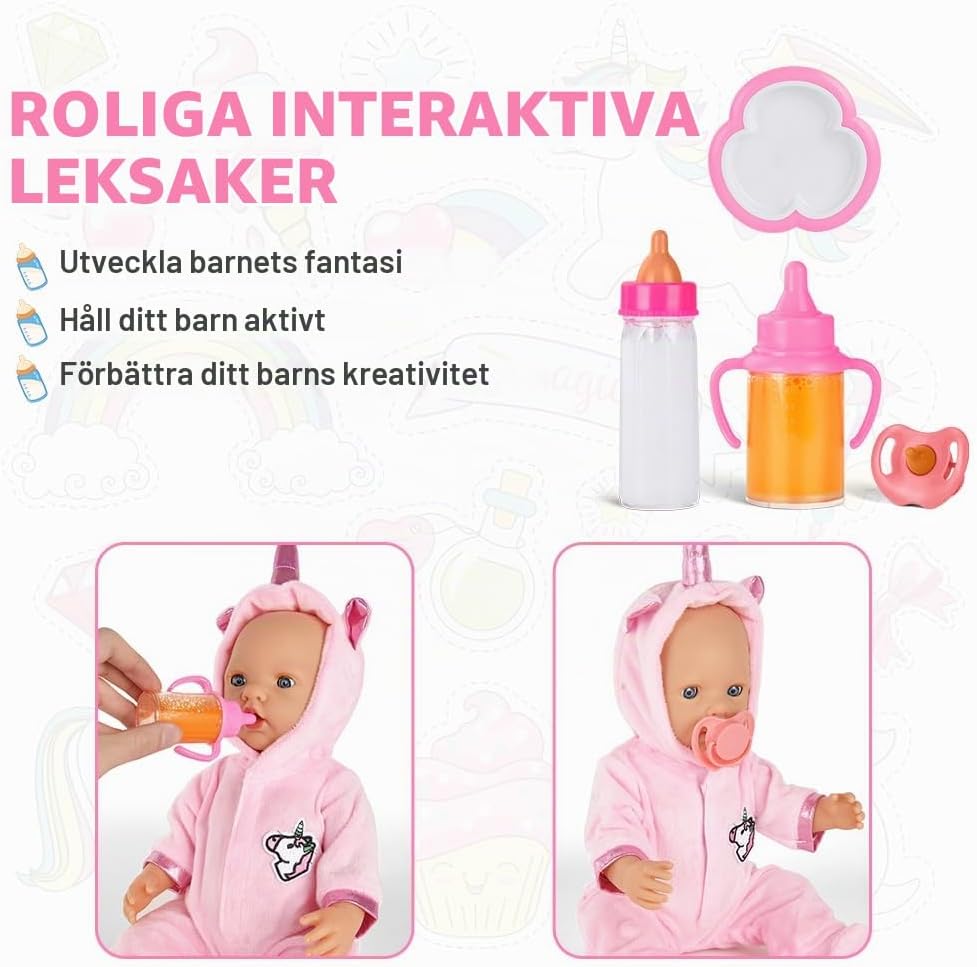 Detalle 2 de Aolso matningsset för babydockor med två magiska flaskor, napp och tallrik