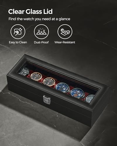 Detalle 2 de SONGMICS Watch Box with 6 Slots and Glass Lid (JWB006R01)