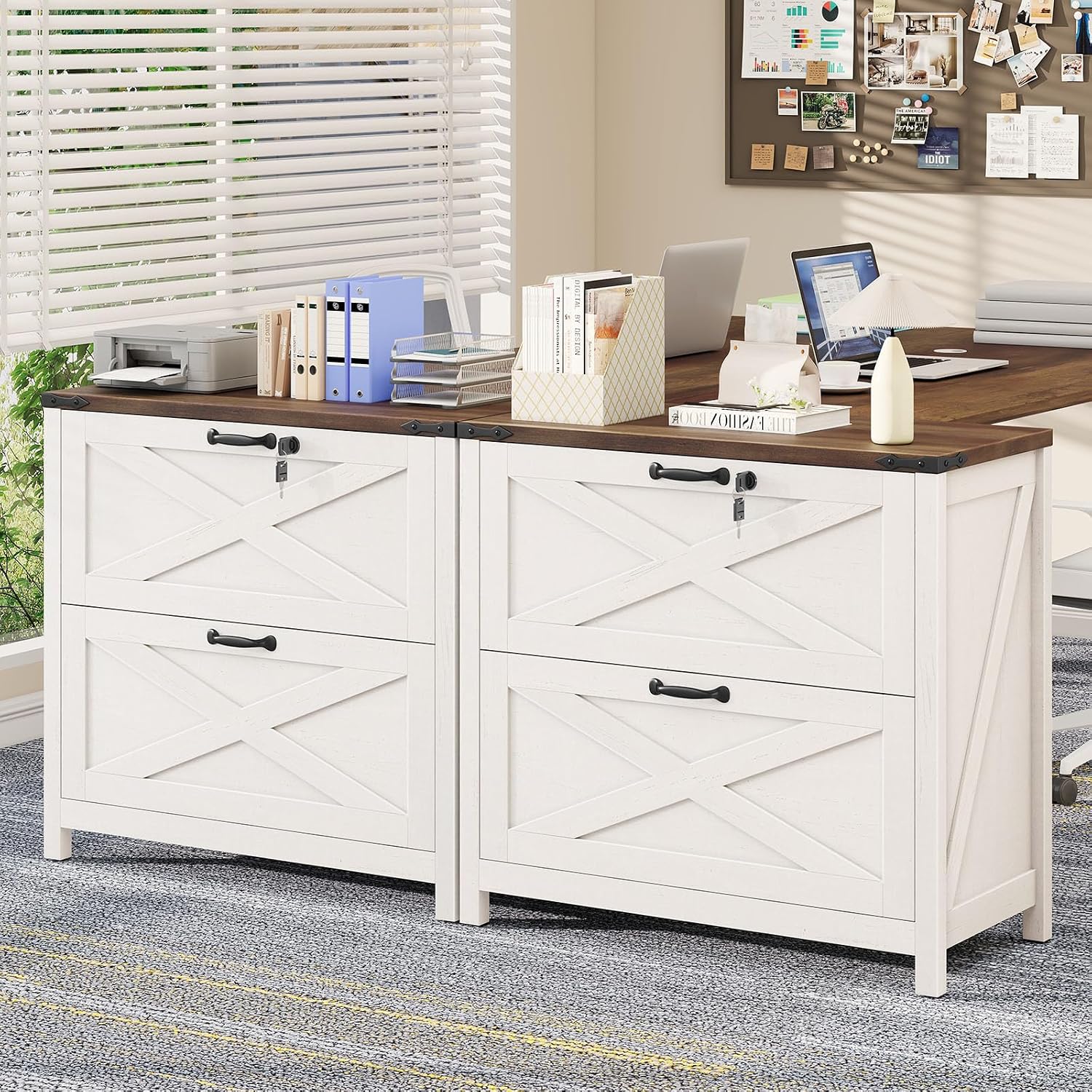 Thumbnail 2 de Halitaa DA0171BS01A Farmhouse Lateral File Cabinet, 2 Drawers, Locking Drawer