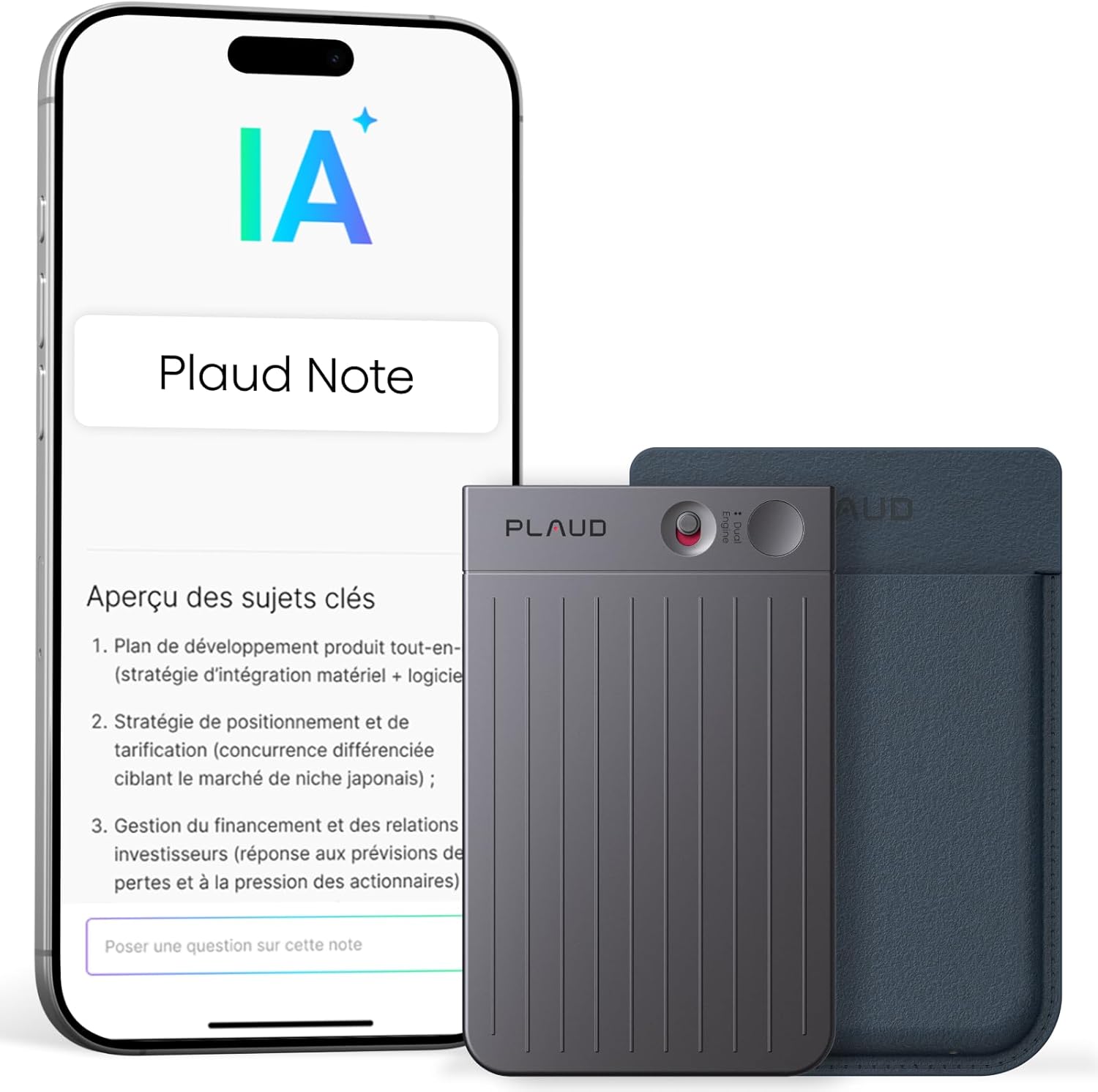 Plaud Note – Enregistreur Vocal IA avec Étui, transcription et résumé IA