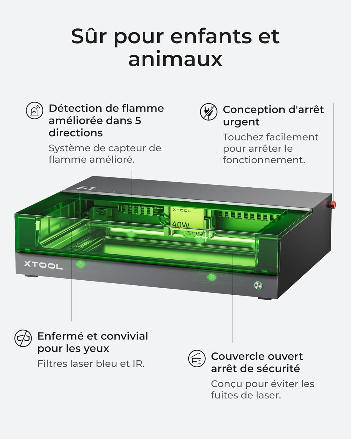 Thumbnail 6 de xTool S1 40W Graveur / Découpe Laser avec Panneau de Travail et Assistance d'air – Positionnement à Pin-Point