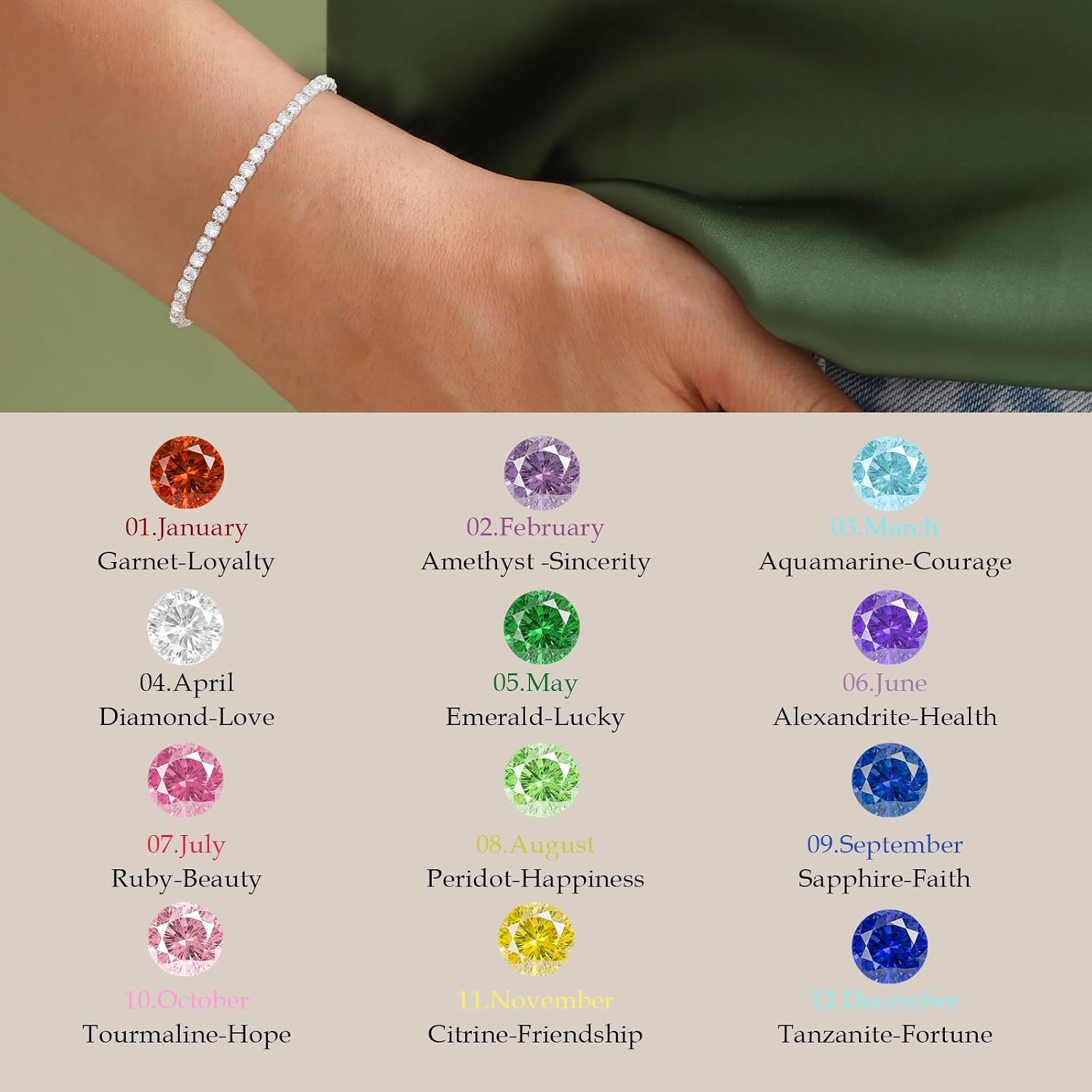 Detalle 2 de ESPVO S925 Silver Tennis Bracelet for Women – Crystal Birthstone Jewellery