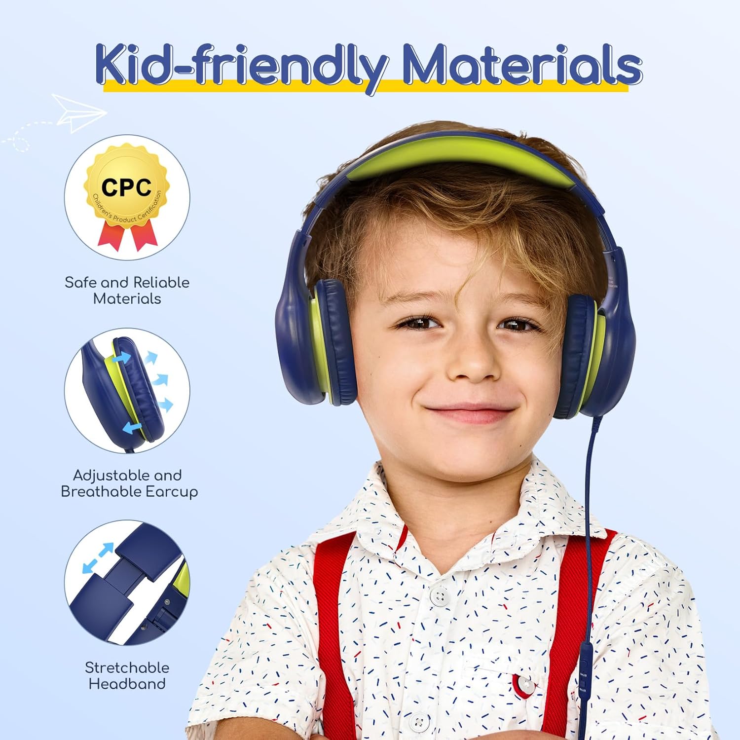 Detalle 2 de EarFun Kinder Kopfhörer – kabelgebundene Over-Ear‑Kopfhörer mit Lautstärkebegrenzung (85/94 dB) für Schule, Tablet und Reisen
