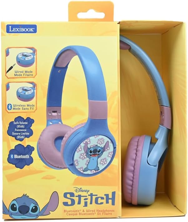 Detalle de Lexibook Disney Stitch Casque Bluetooth HPBT010D – 2-en-1 sans fil ou filaire, micro amplification mastiqueur