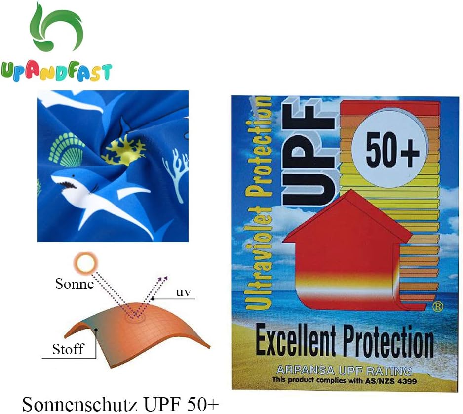 Thumbnail 4 de upandfast Baby Jungen Badeanzug mit Sonnenhut (UPF 50+, Reißverschluss) – einteilig für den Strandurlaub