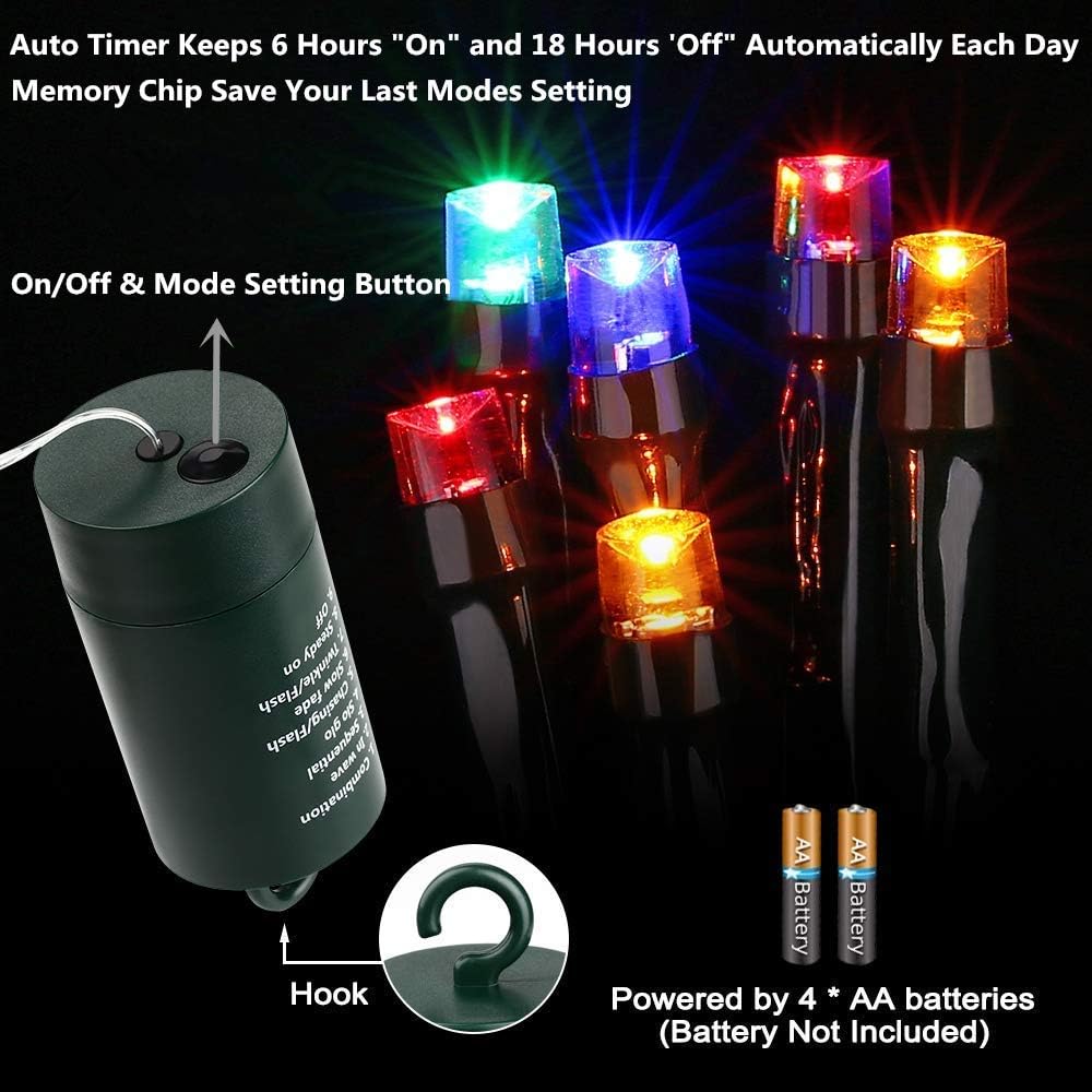 Detalle de Joomer 88-B200-003 Battery Christmas String Lights, 66 ft, 200 LEDs, 8 Modes