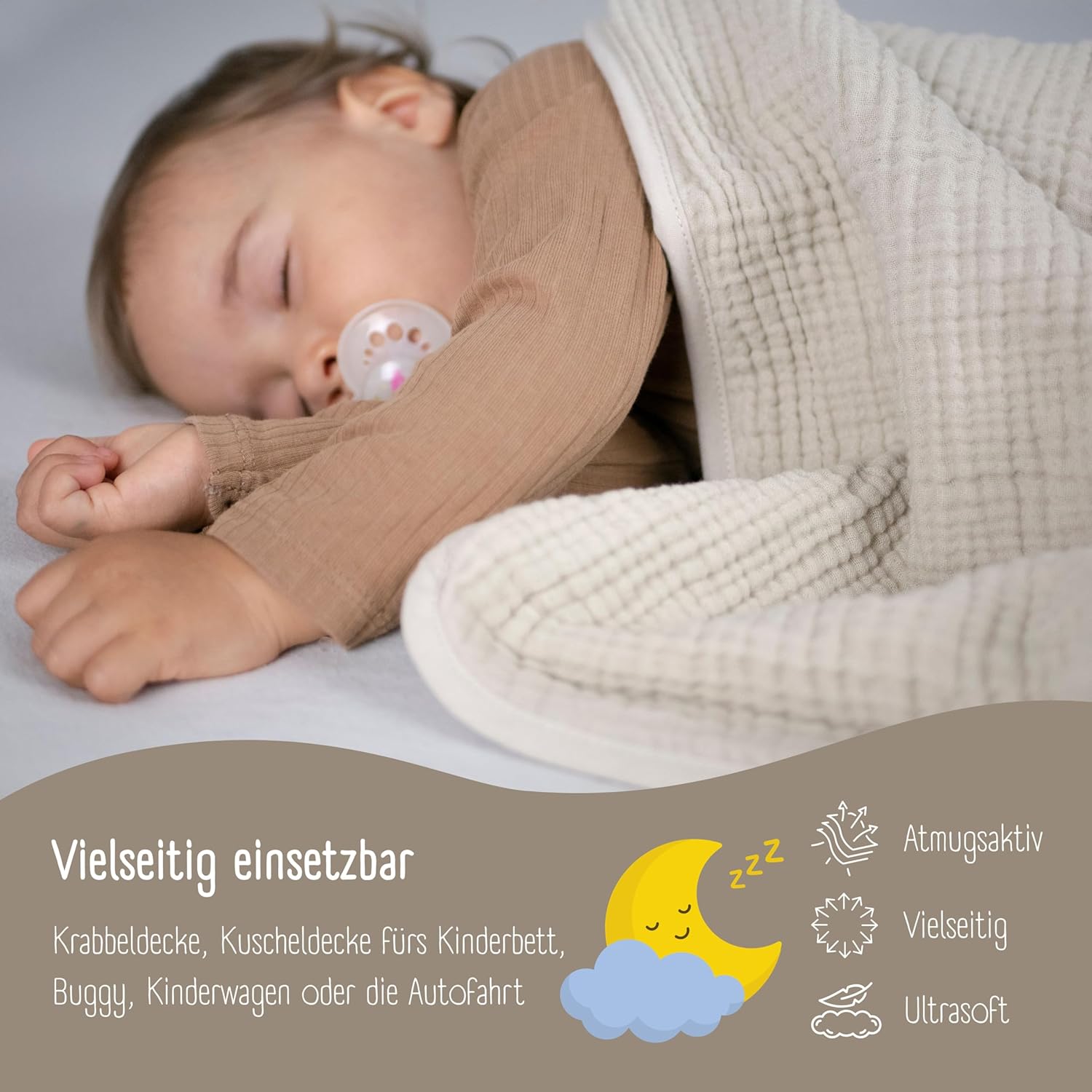 Thumbnail 5 de BEARFOOT Babydecke Musselin Fleecedecke – Flauschige 2‑seitige Decke (Summer Sand)