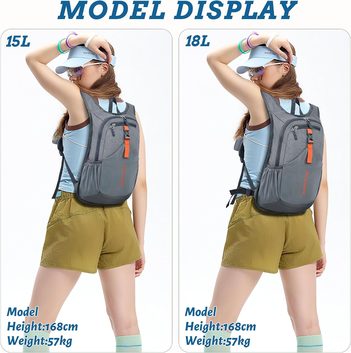 Detalle 1 de BECOJADDE 15L Foldable Hiking Backpack with Chest Belt & Phone Pocket (Grey)