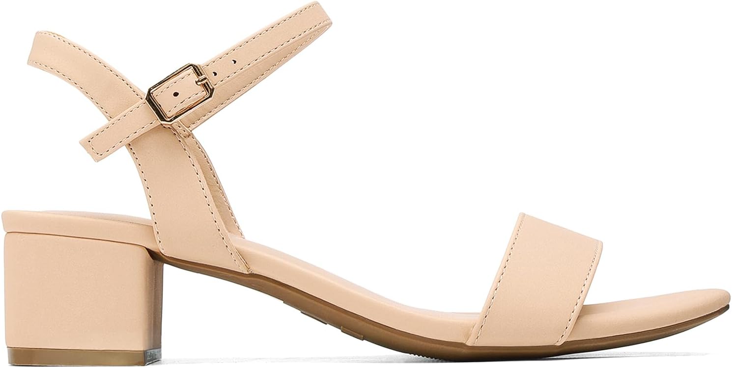 Detalle de DREAM PAIRS Women's Chunky Low Block Heel Dress Sandals, Adjustable Ankle Strap