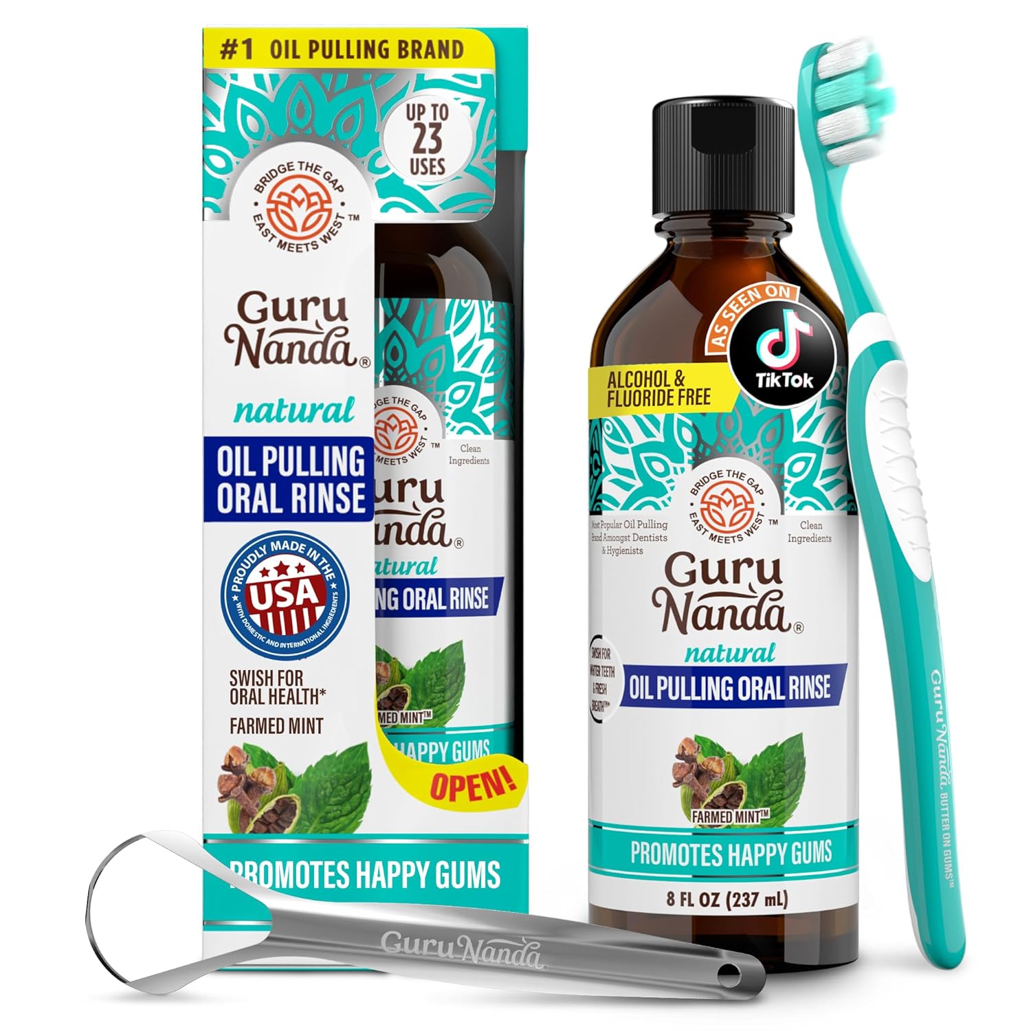 GuruNanda CocoMint Oil Pulling Mouthwash 8 oz 🦷