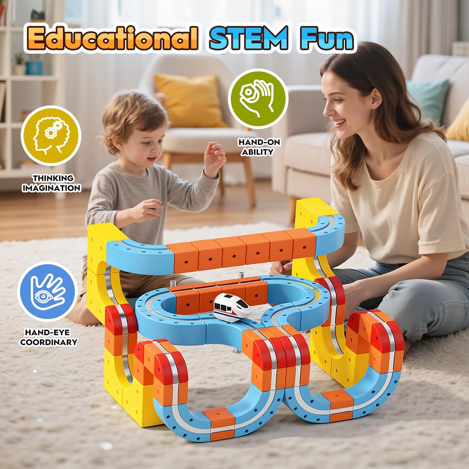 Thumbnail 2 de 150 Pezzi DIY Cube Track: Pista Magnetica e Treno Elettrico per Bambini 3–8 anni