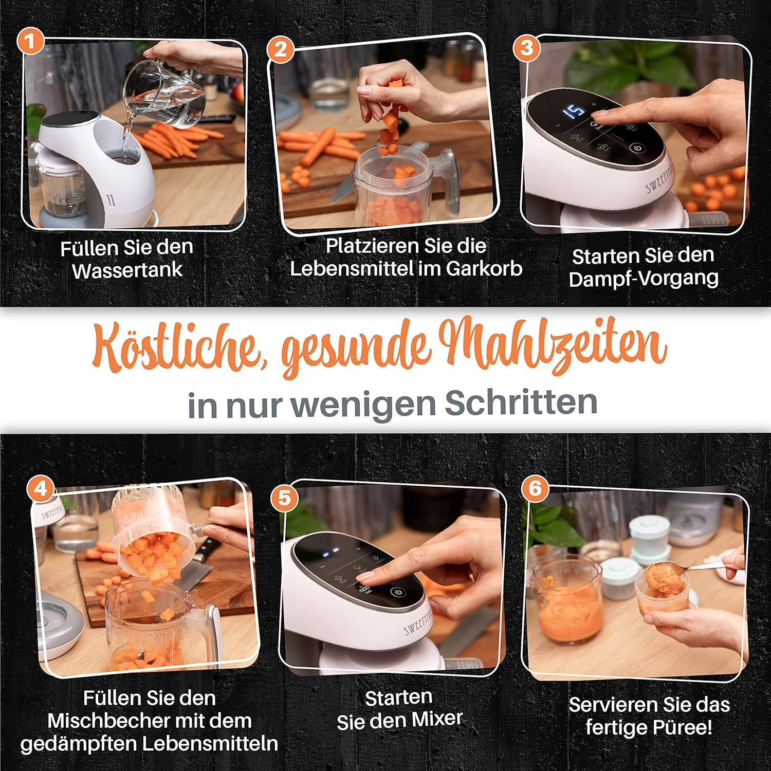 Detalle de Sweety Fox 7-in-1 Multifunktions Babynahrungszubereiter – Dampfgarer, Mixer, Pulse, Sterilisieren & mehr