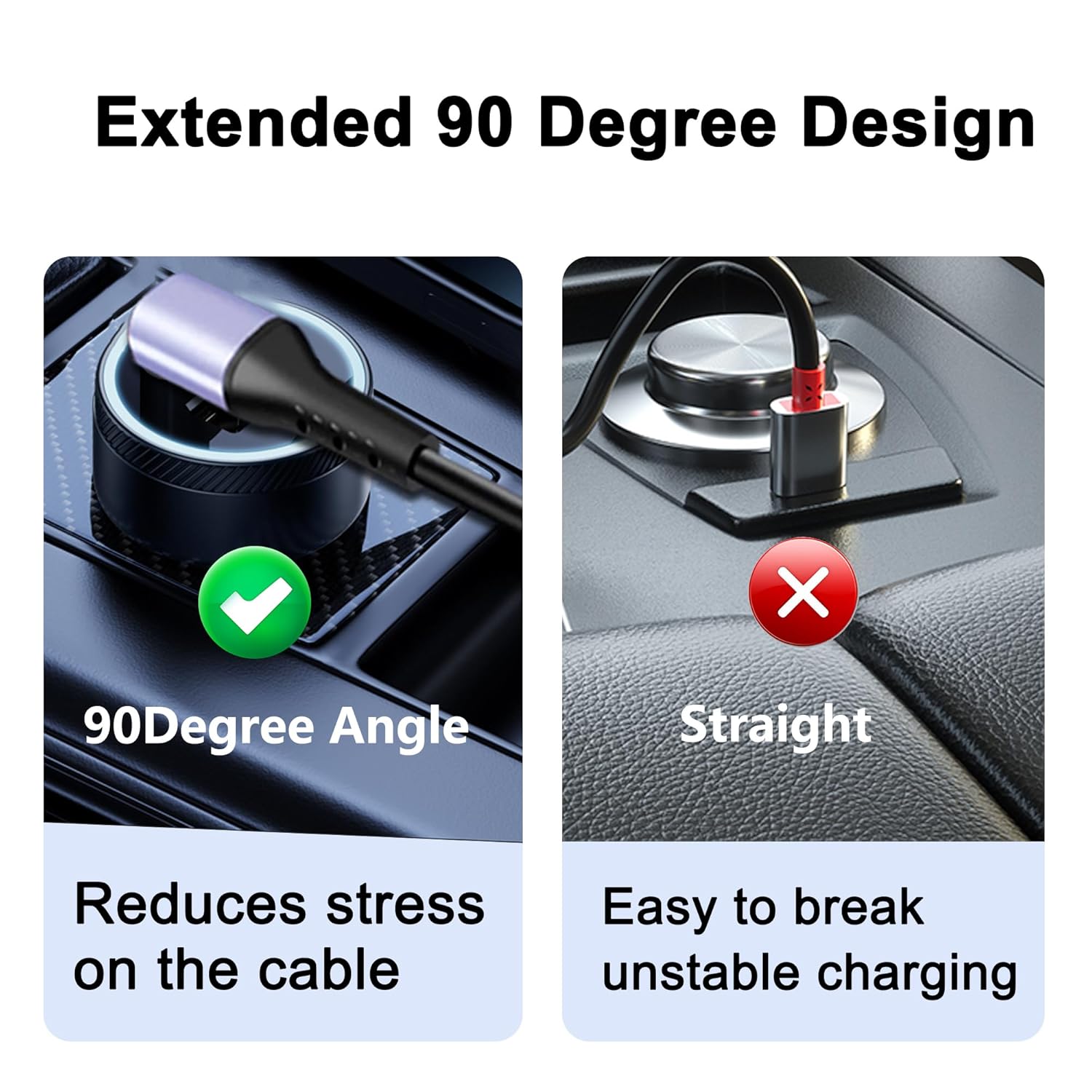 Detalle 2 de MISYNLON USB-C Kabel 90° - 15 cm kurzes, rechtwinkliges Ladekabel mit 6A, CarPlay-Kompatibilität