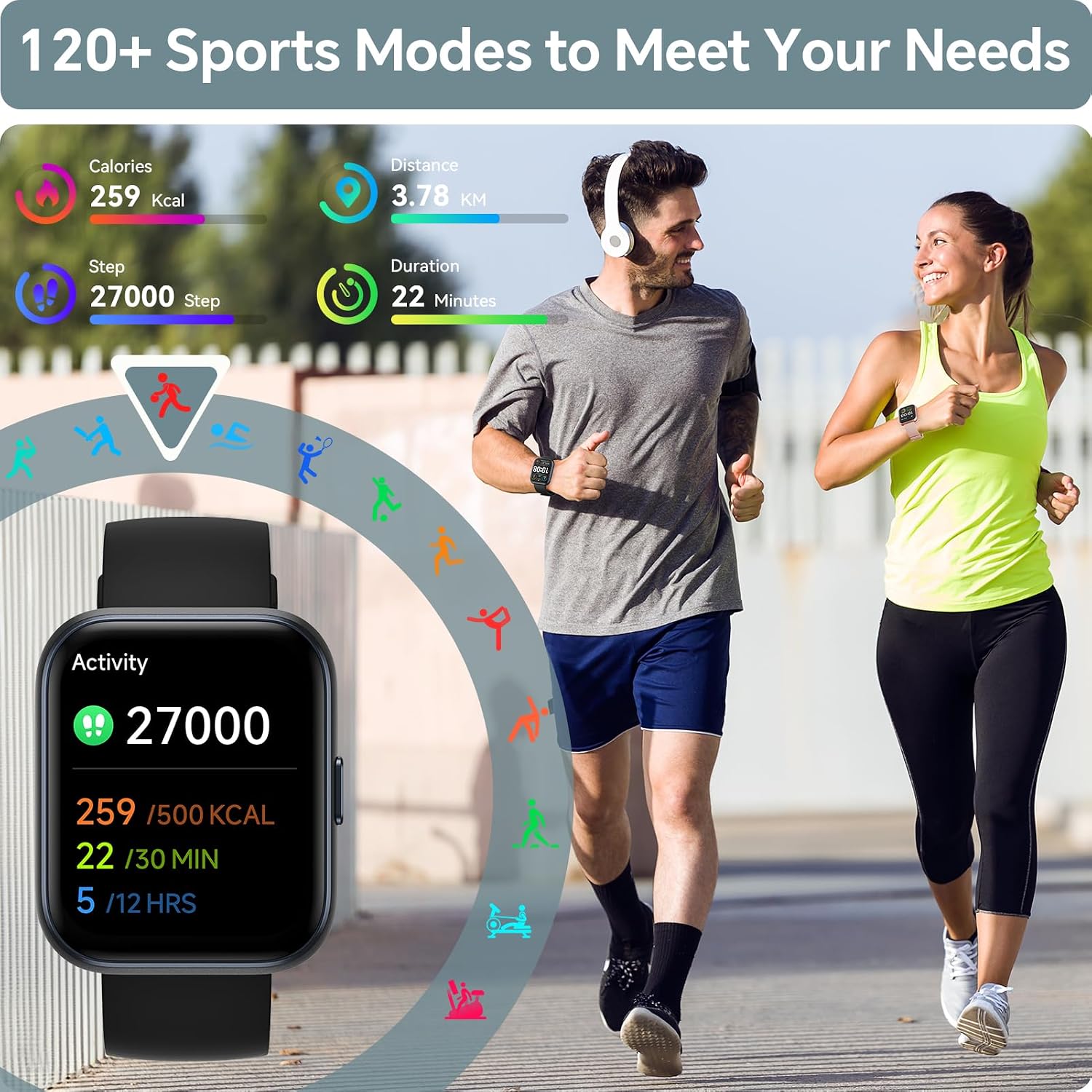 Thumbnail 5 de Aeac Smart Watch: 1.85" HD Display, 120+ Sports, Alexa Voice Assistant