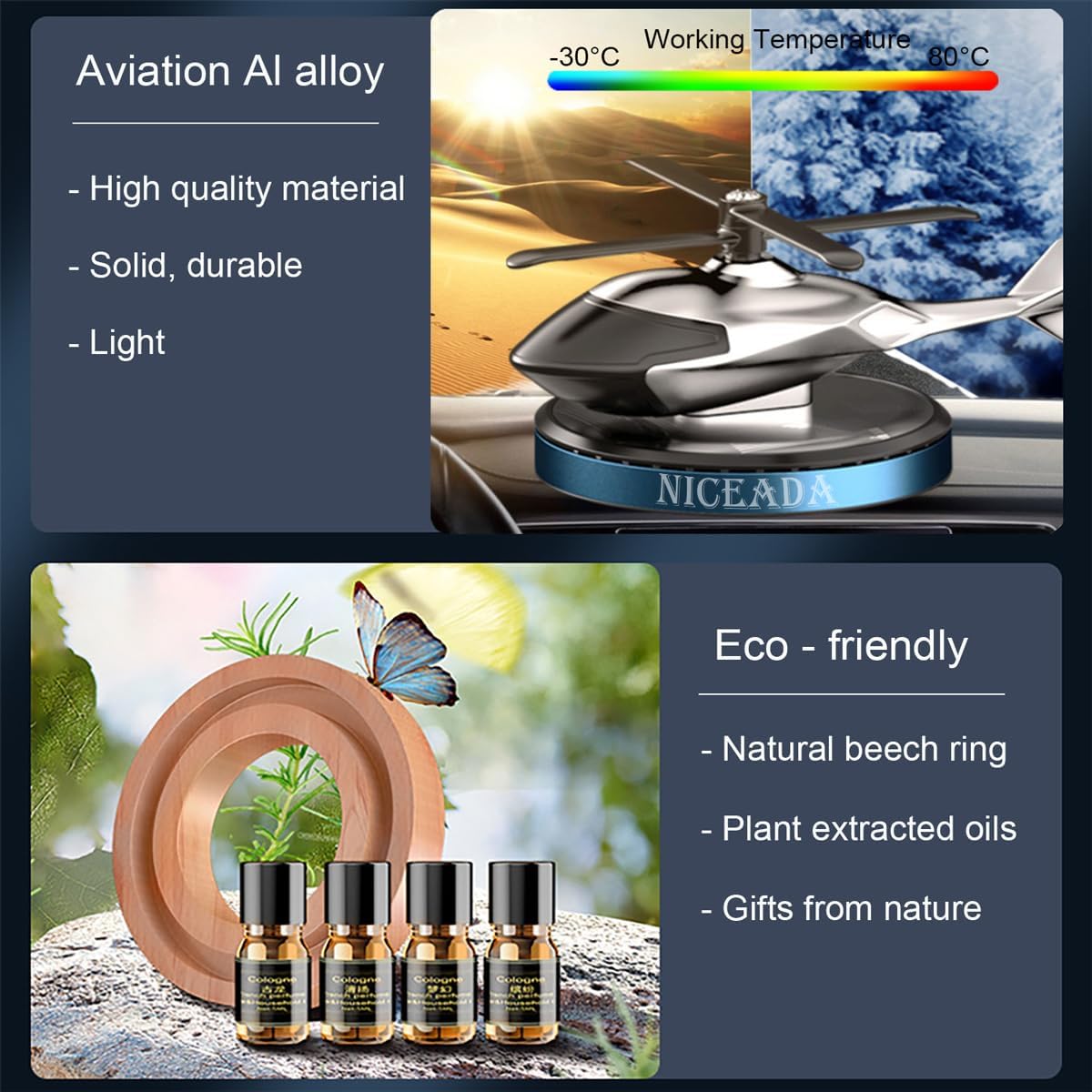 Detalle 2 de NICEADA Solar Powered Rotating Incense Helicopter Diffuser – Blue