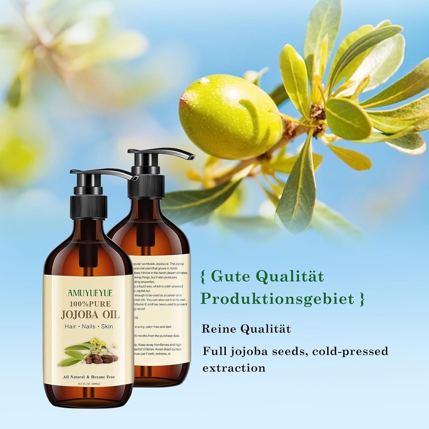 Detalle 2 de 100% Bio Jojobaöl 1000ml für Haut und Haar