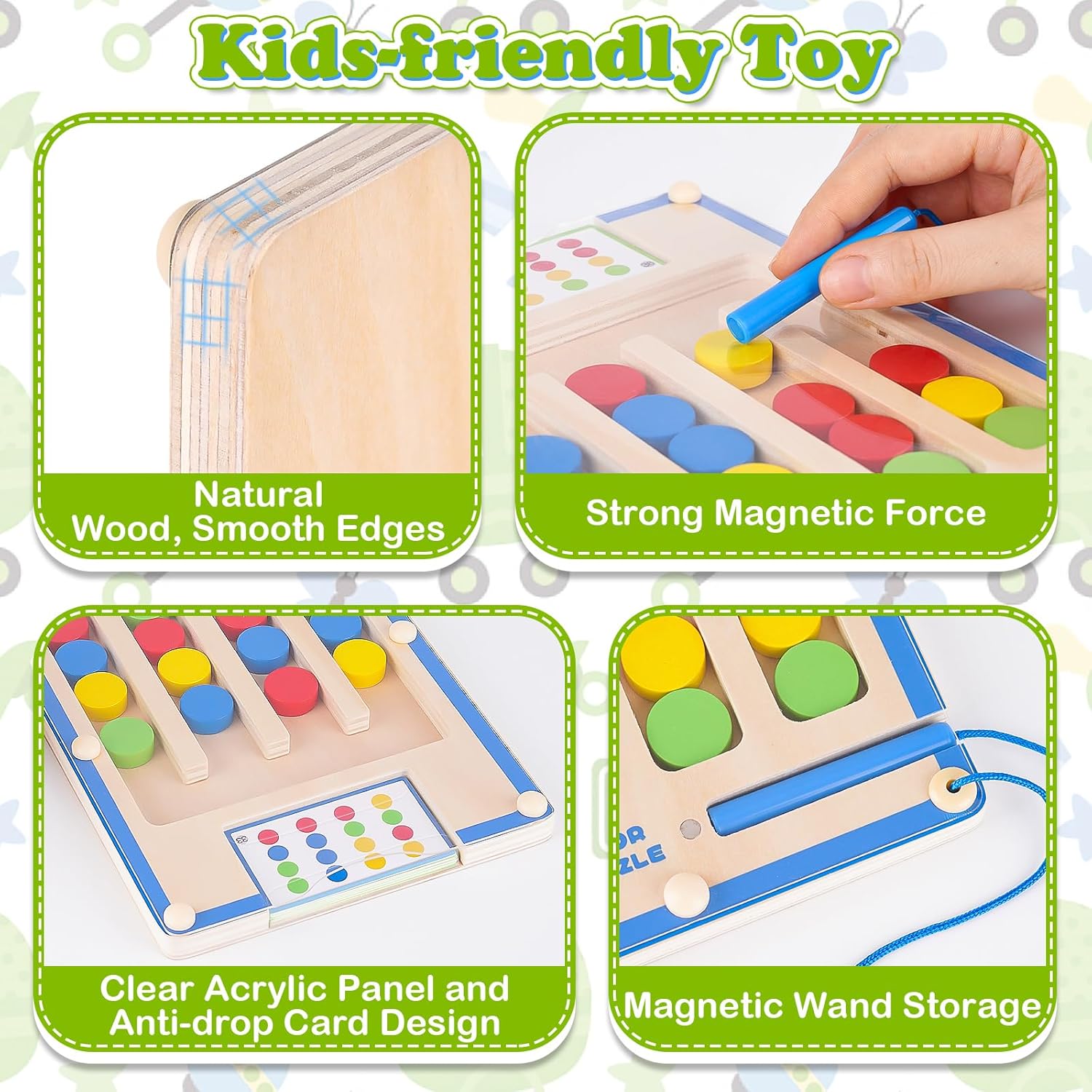 Detalle de Kids Montessori Wooden Magnetic Maze 20 Cards 🎲