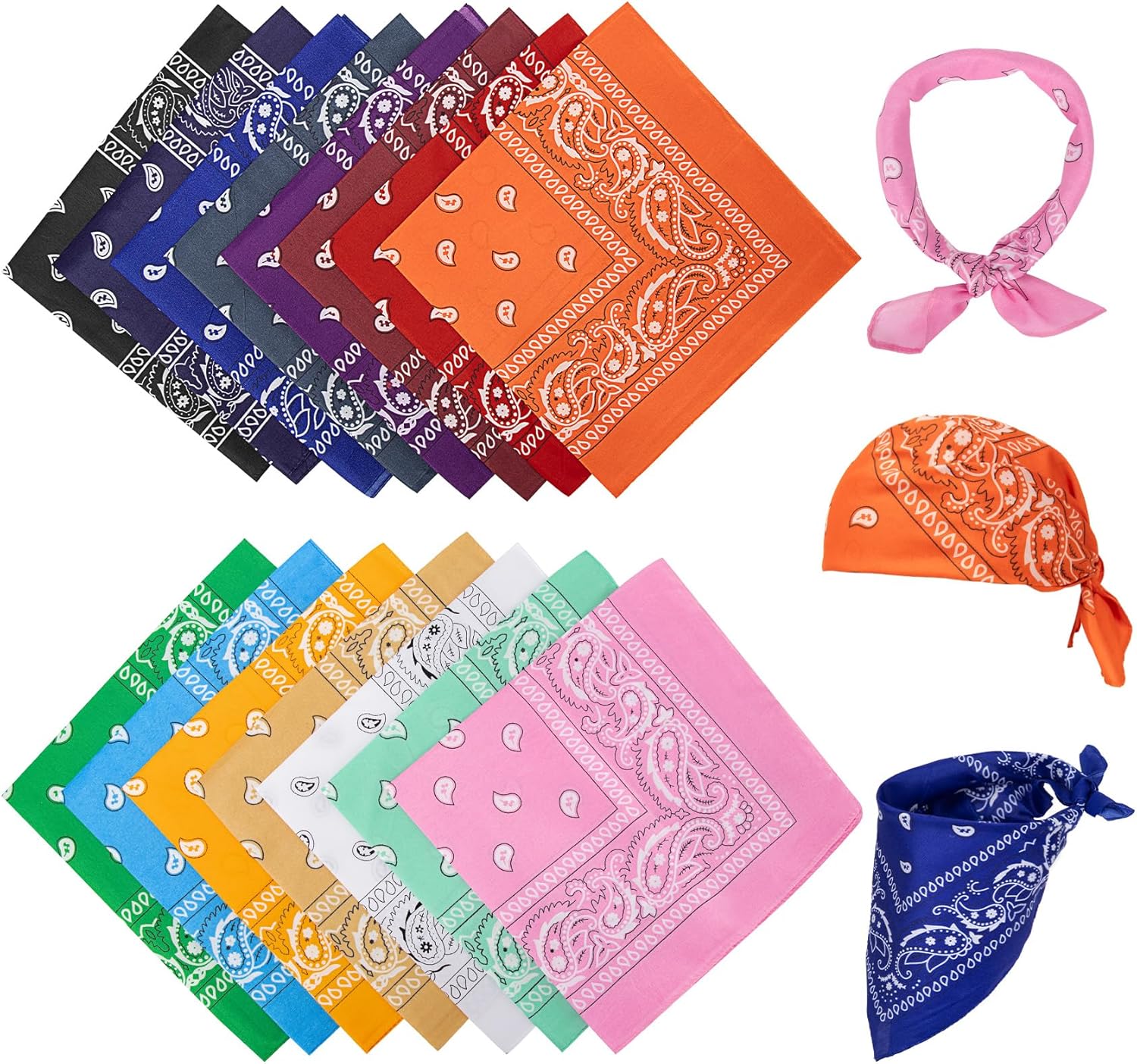 Detalle 2 de Chalier Cmfort Bandana Paisley – Vielseitige Kopftuch, 54 × 54 cm, 20er Pack (Mischfarben)