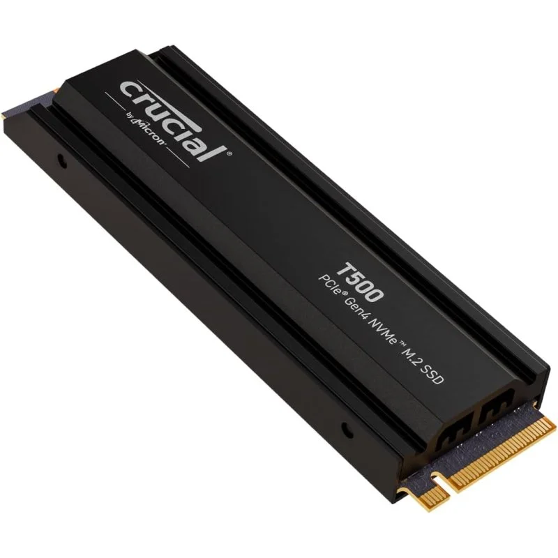 Detalle de Crucial T500 1TB SSD NVMe PCIe Gen4 con disipador 💾